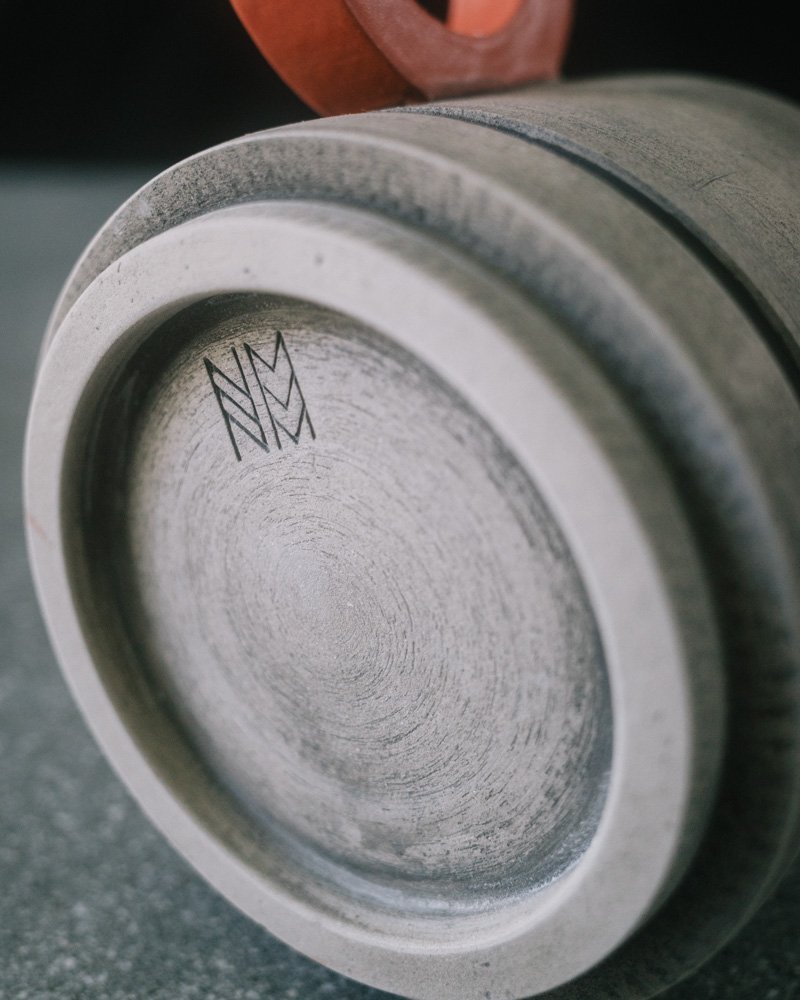 grey and orange mug