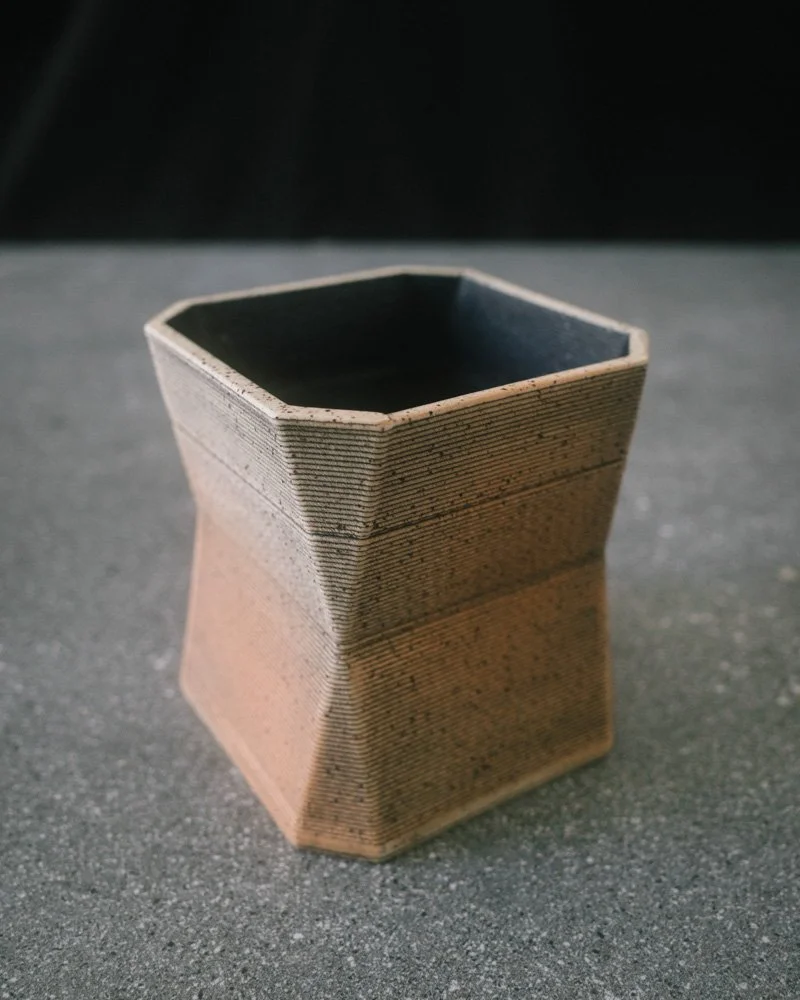 3D printed speckled stoneware vessel