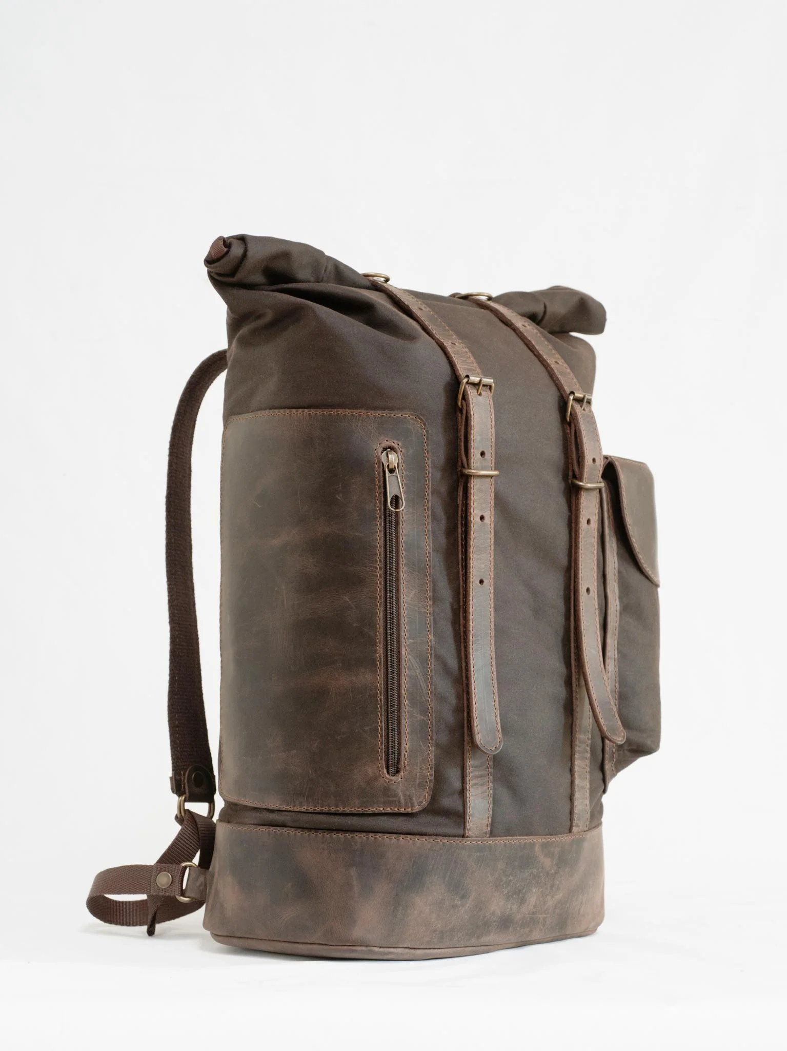 Disappear Wilderness Backpack - Brown Canvas Brown Leather Pouches