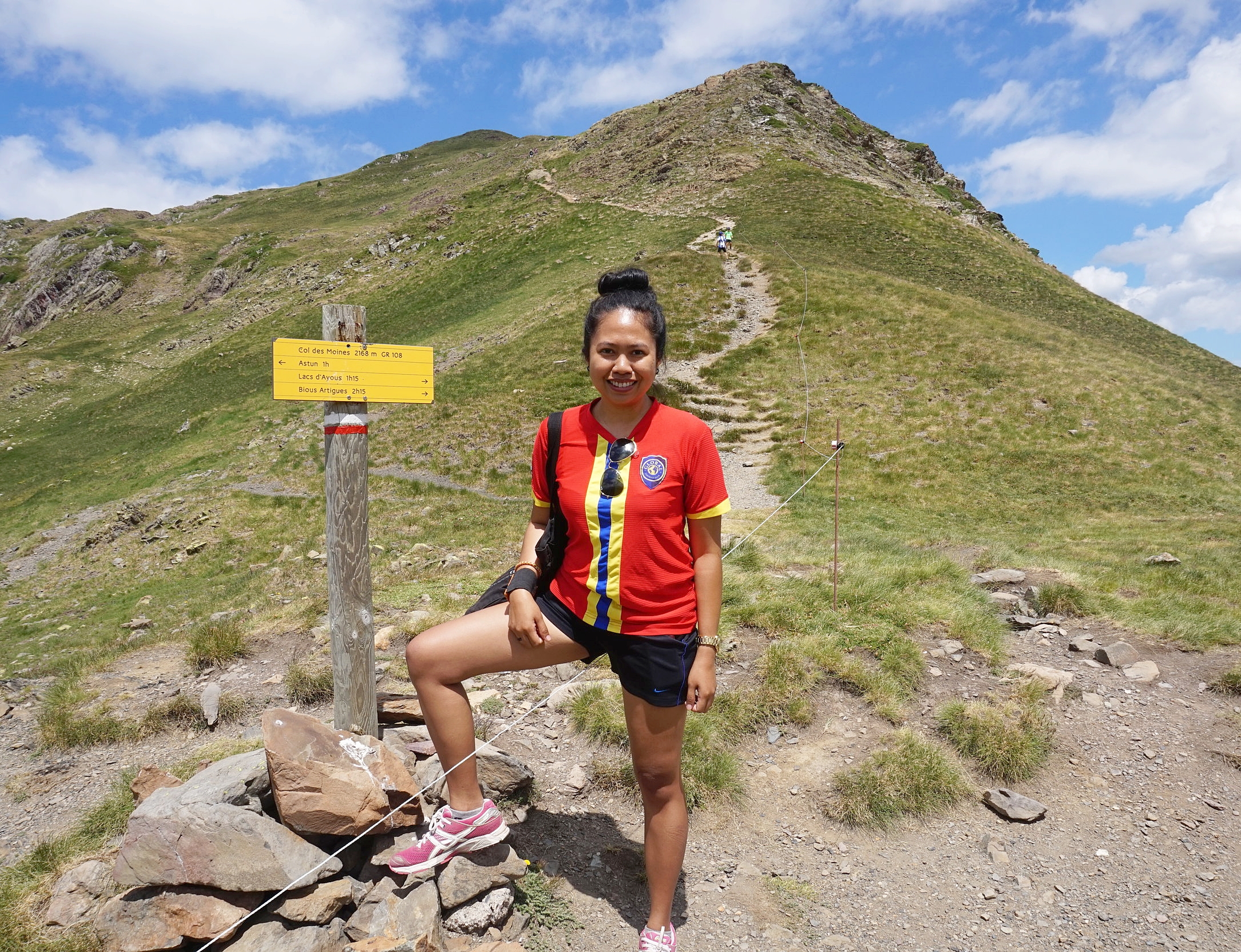 One leg in France, and the other in Spain :)