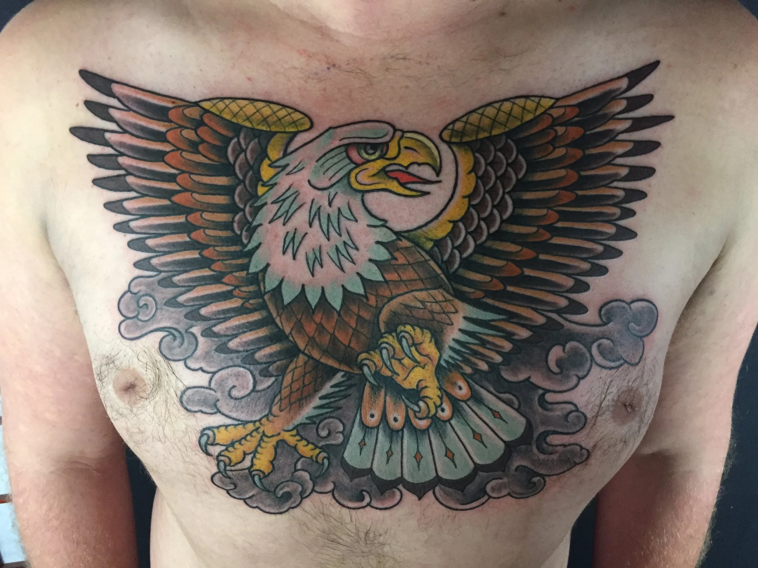  Large Neo-traditional colorful eagle chest piece 