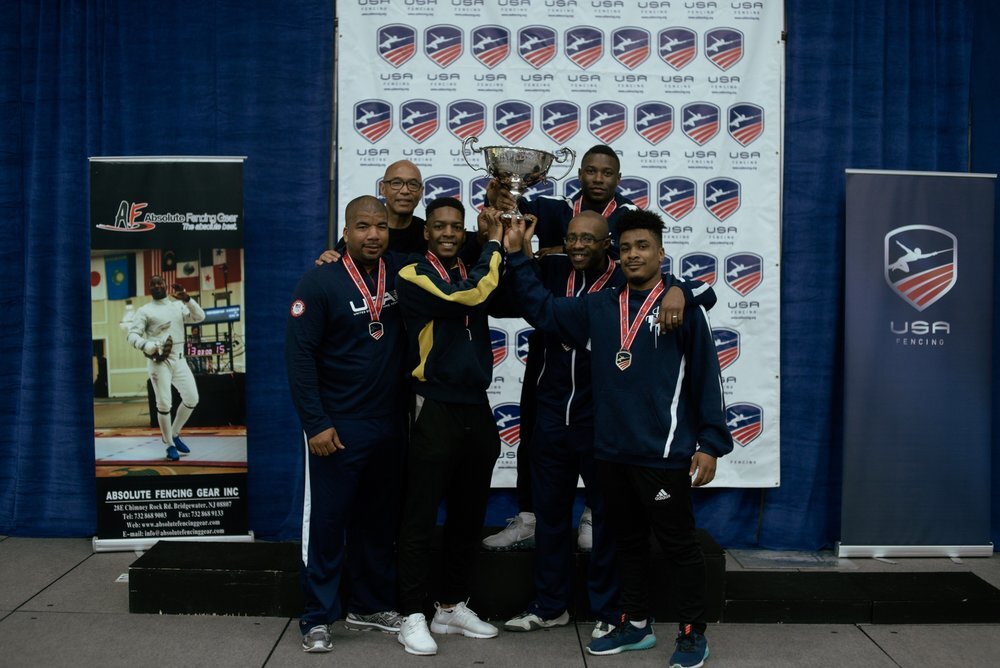  Gold Medal Team National Championships with The Peter Westbrook Foundation. Pictured (L-R) Akhi Spencer El, Peter Westbrook, Khalil Thompson, Ivan Lee, myself, Zaheer Booth.  
