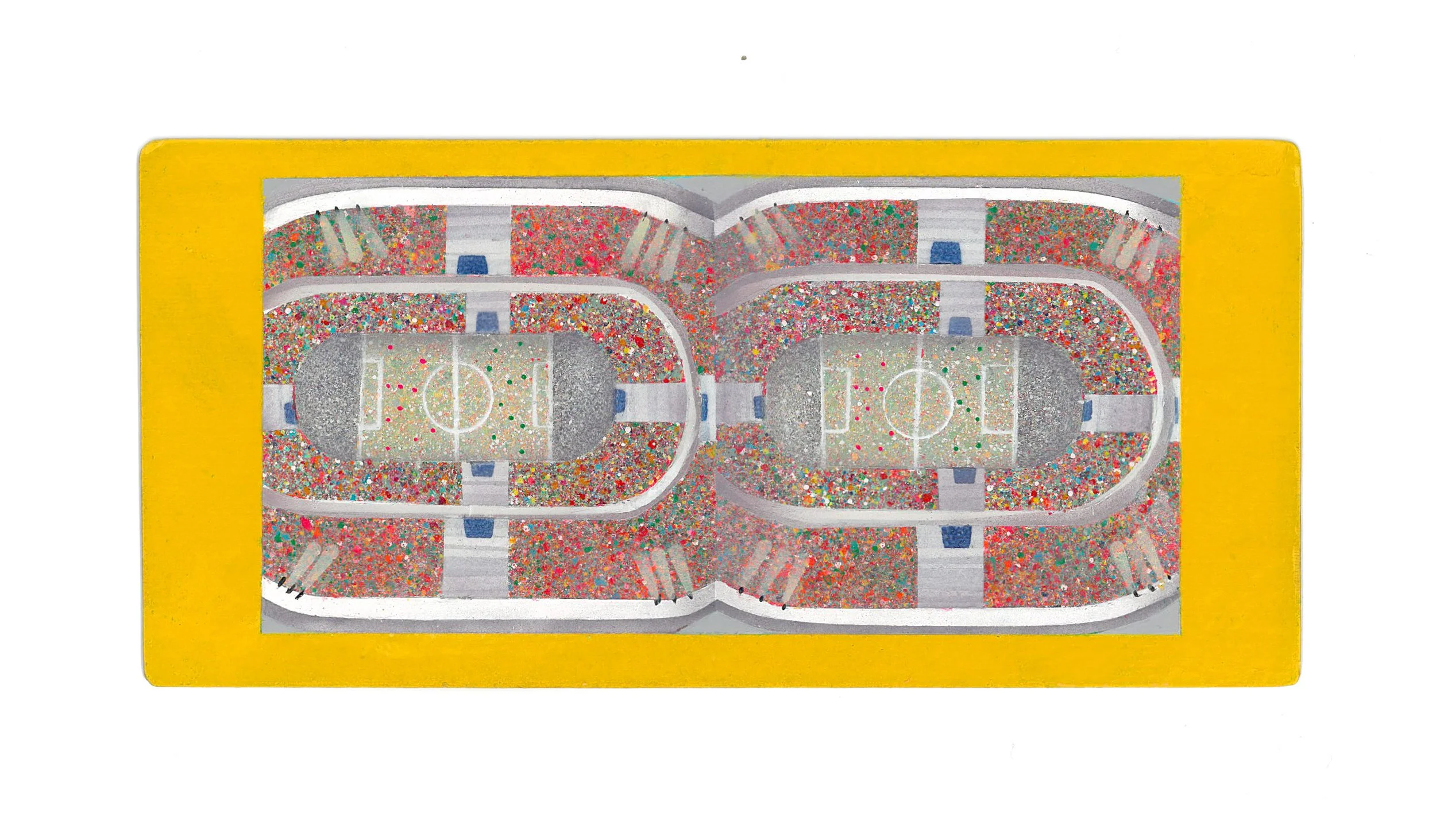 Arenas acrylic on antique stereocard 3” x 7” 2025