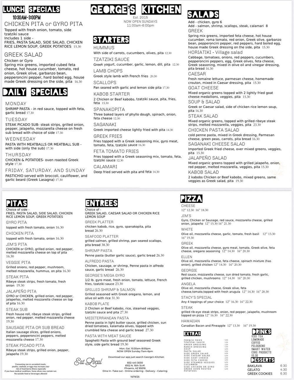 Georges Kitchen menu