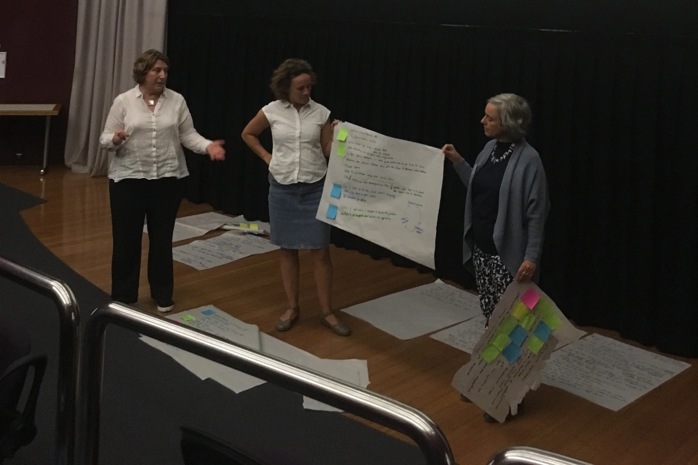 Natalie Hewlett, Corioli Souter and Andrea Witcomb summarising key issues raised in the roundtable workshops.