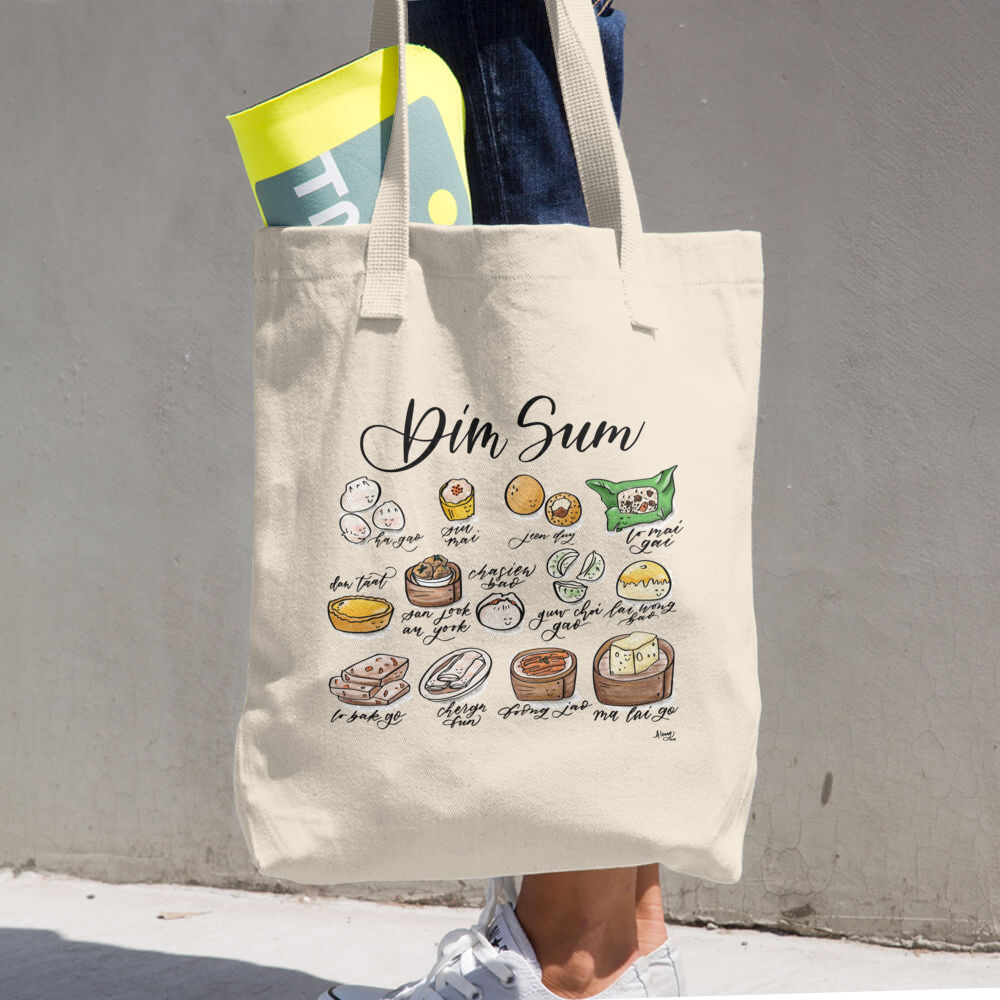 Dim Sum Illustration and Calligraphy Tote Bag