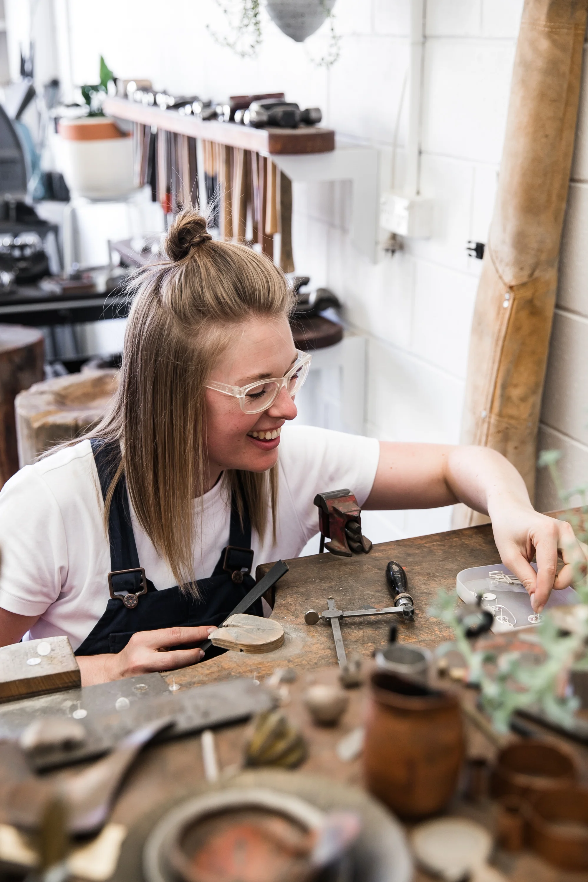 Canberra-based Silversmith Alison Jackson at work in her studio. Photo - Lean Timms