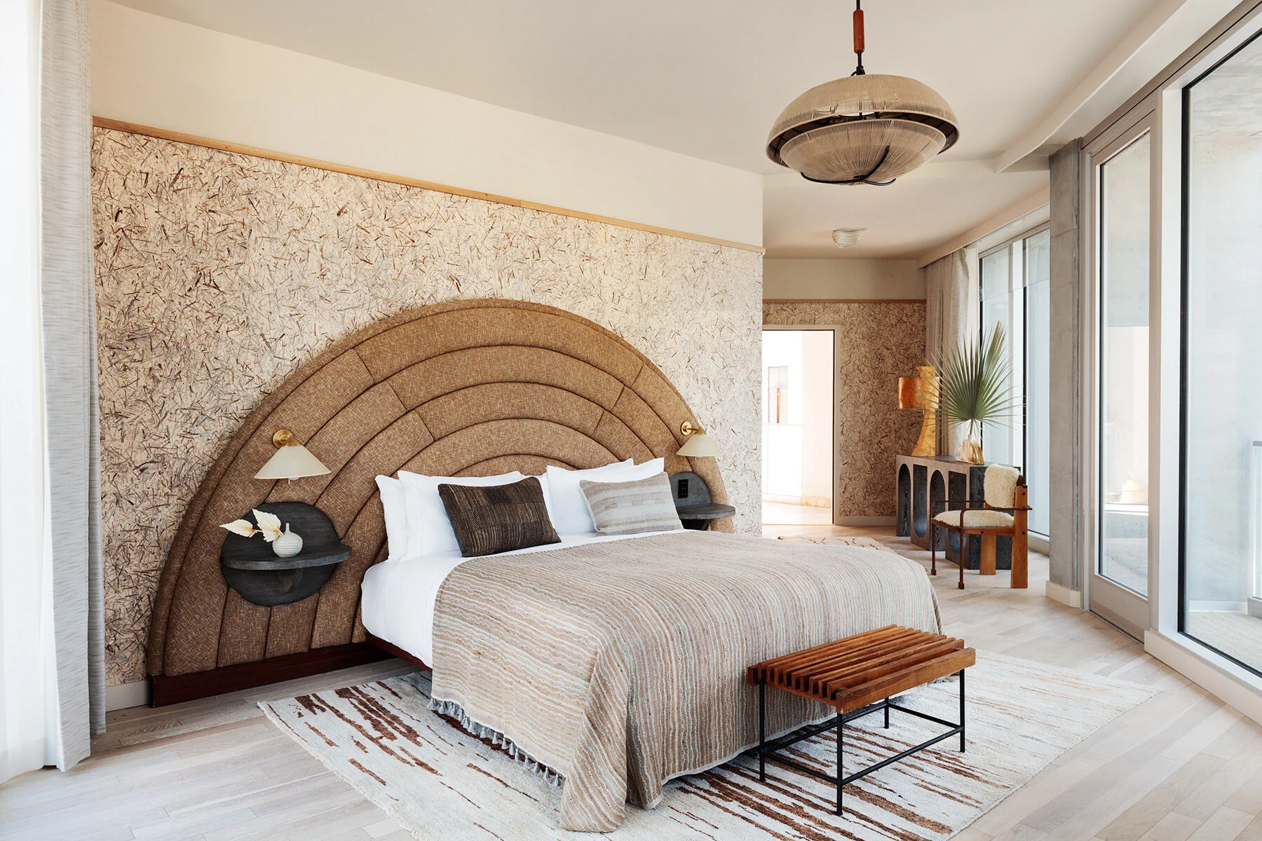 In the suites, the headboards are all custom-made and are designed to echo the sun touching the horizon.