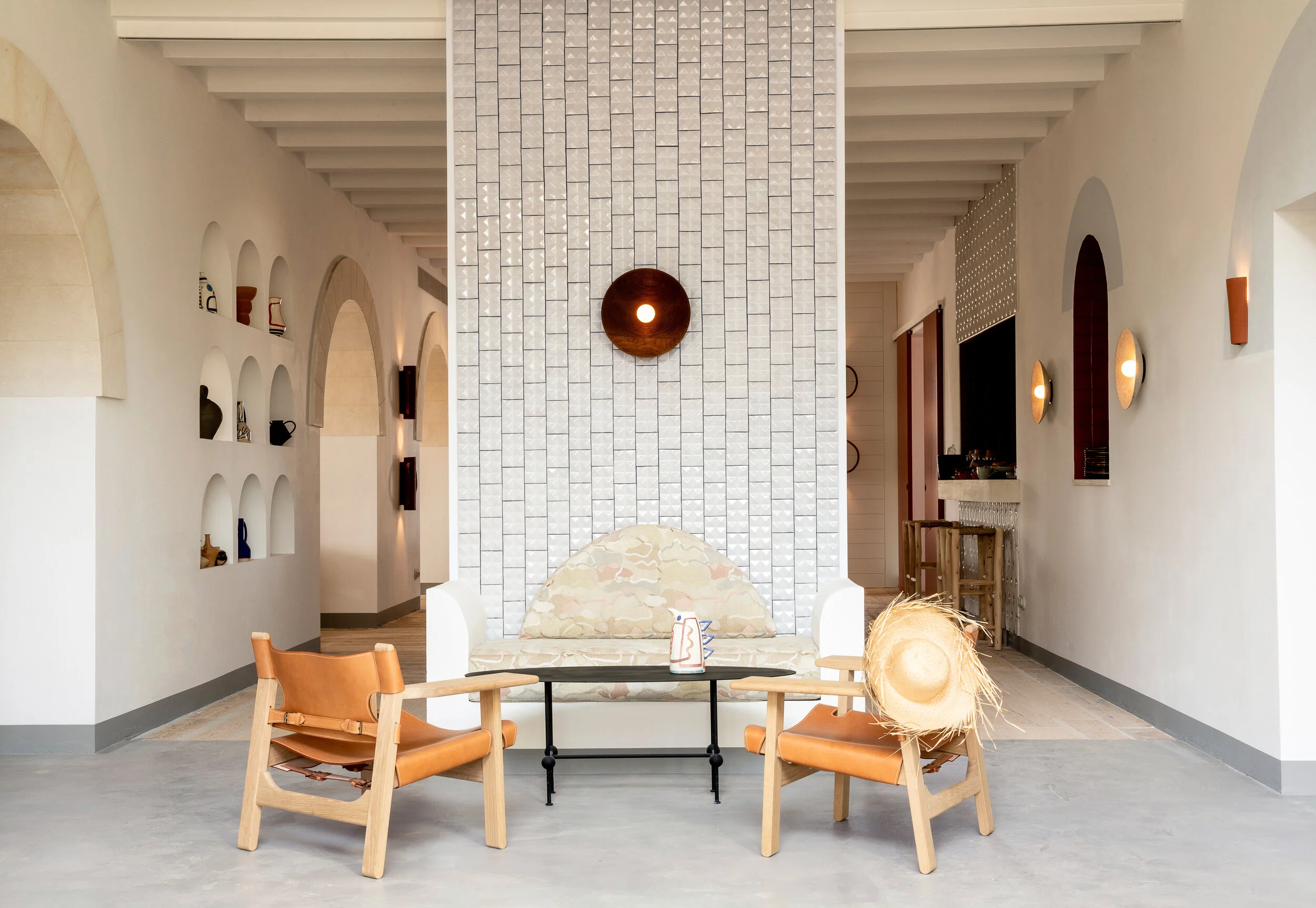 The walls of the hotel use hand-made, artisanal Portuguese tiles.