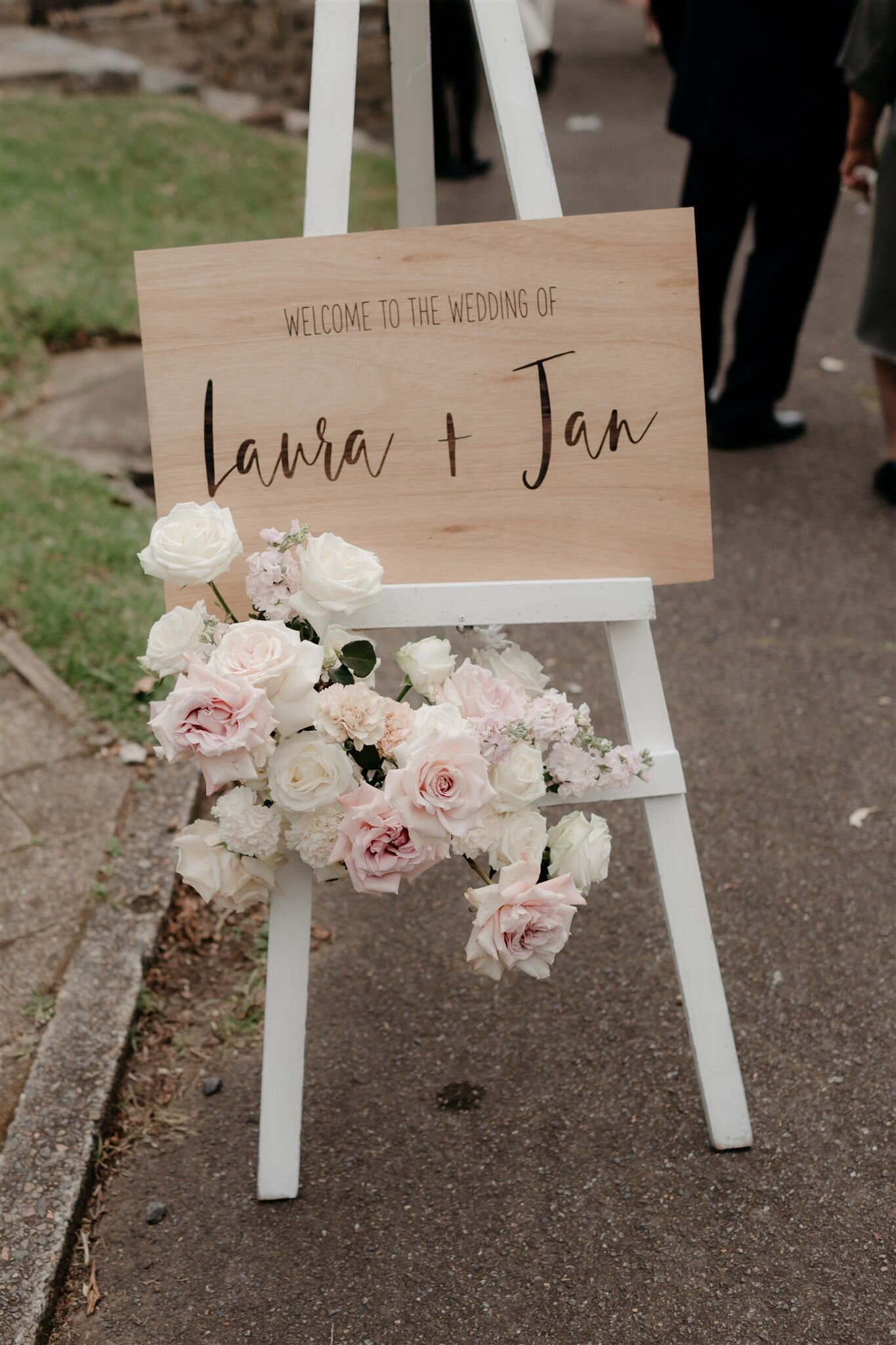 Wedding welcome sign with flowers
