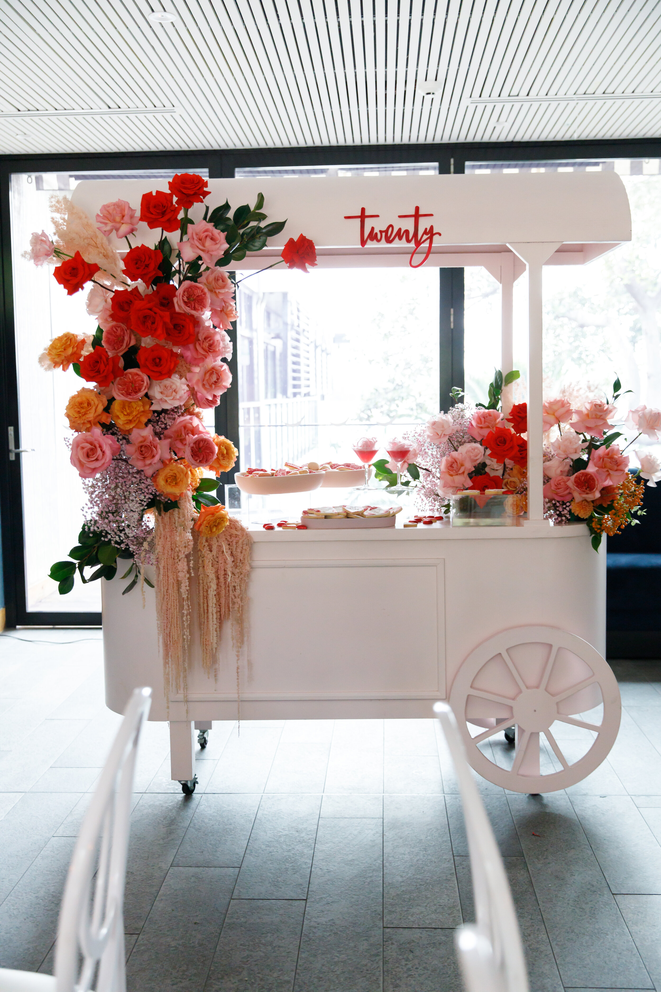 Candy cart flowers and styling Chanele rose flowers 