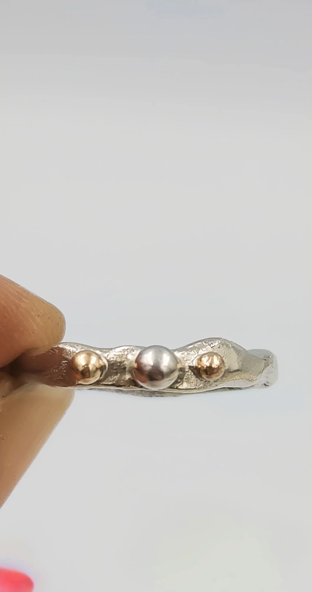 Molten Elegance: Sterling Silver & Gold Ring - Size i