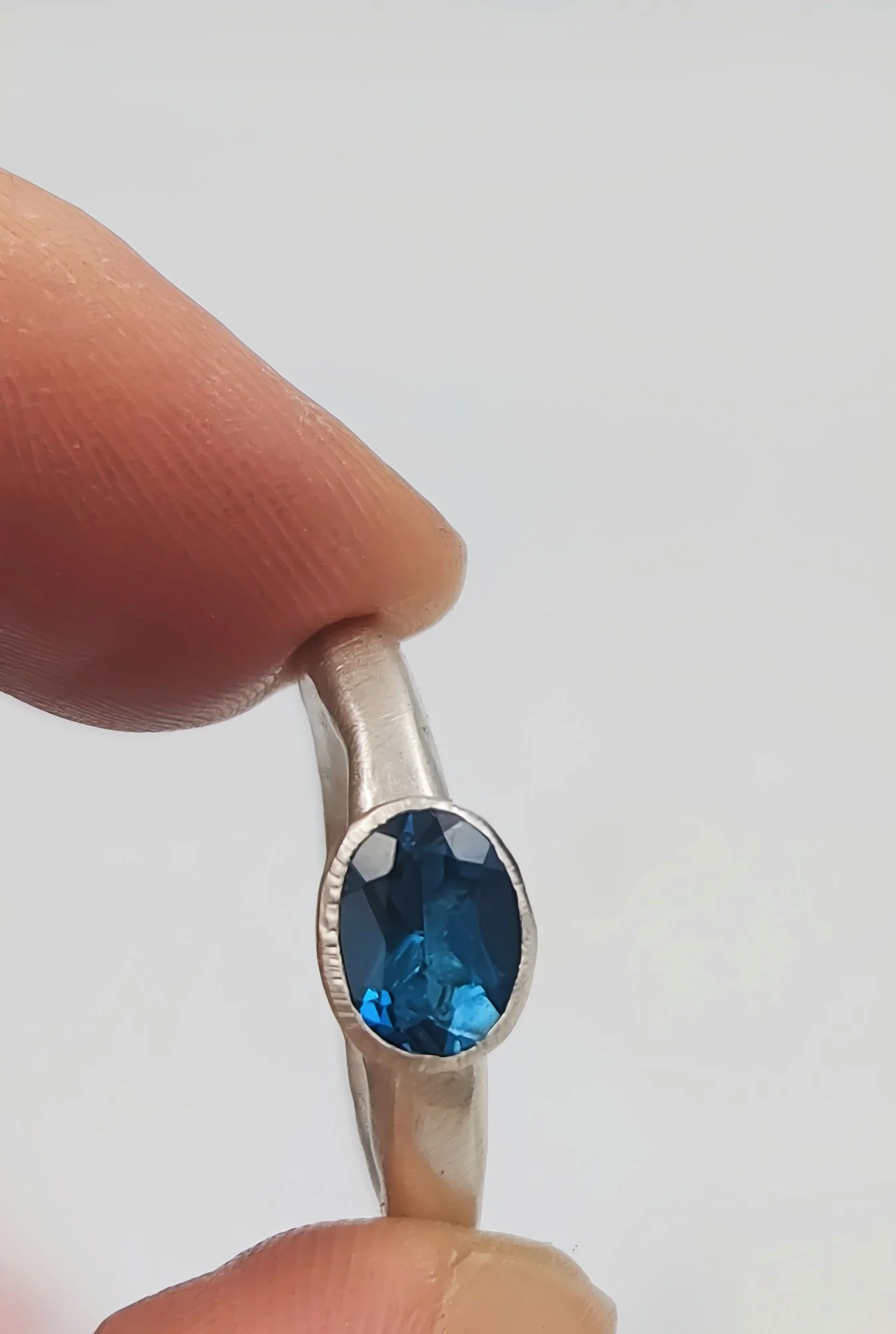 Hand Forged London Blue Topaz Sterling Silver Ring - Size M