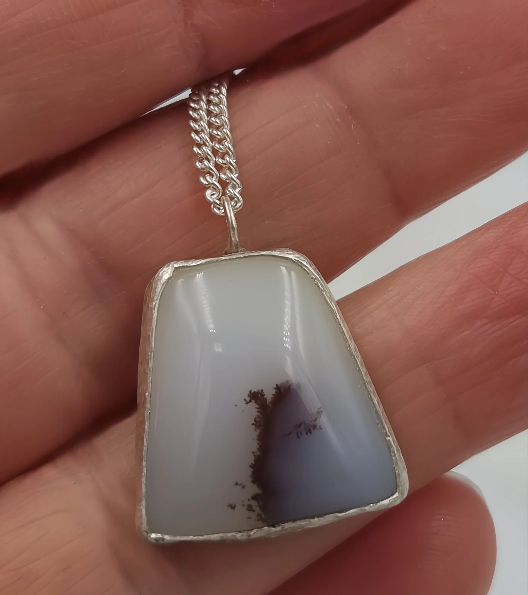 Handmade Trapeze Chalcedony Pendant Necklace – Textured Sterling Silver