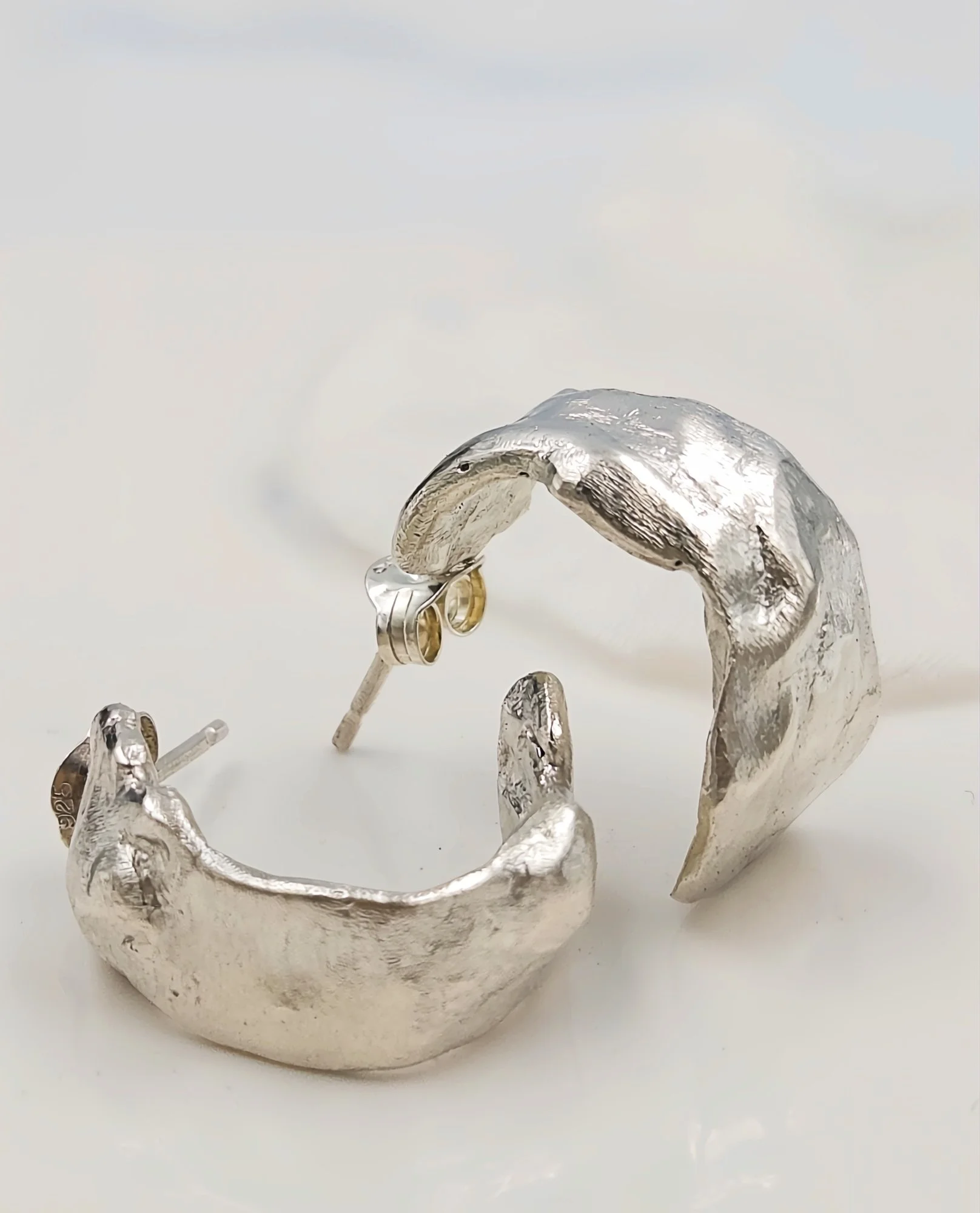 One of a Kind Sterling Silver Organic Stud Earrings – Handmade Molten Texture Statement Studs