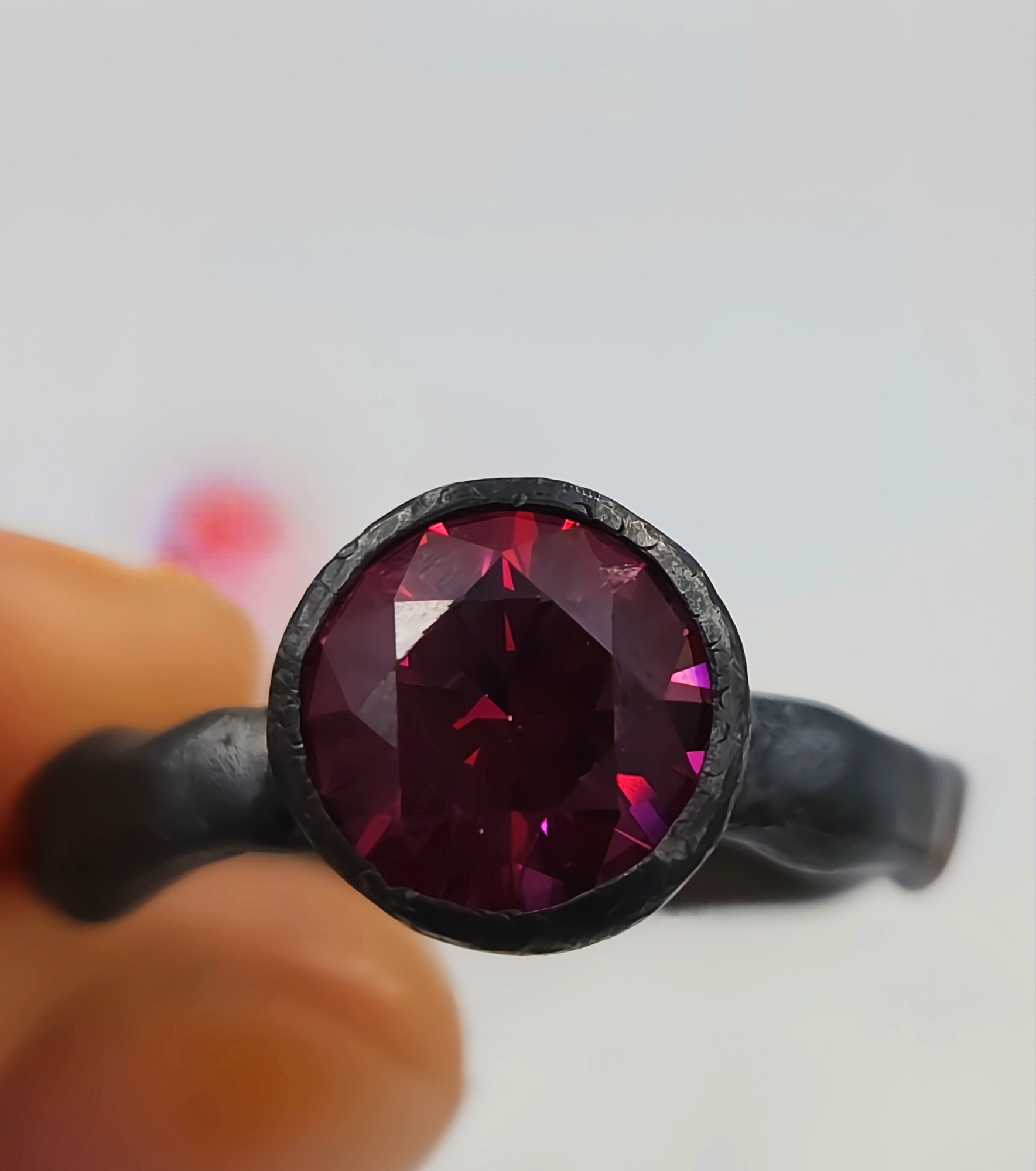 Rosy Radiance Forged Silver Ring