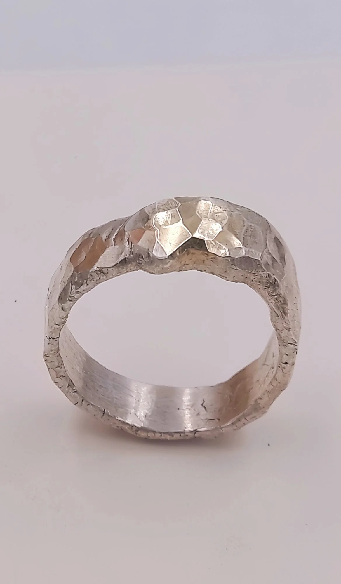 Golden Fusion Hammered Silver Ring