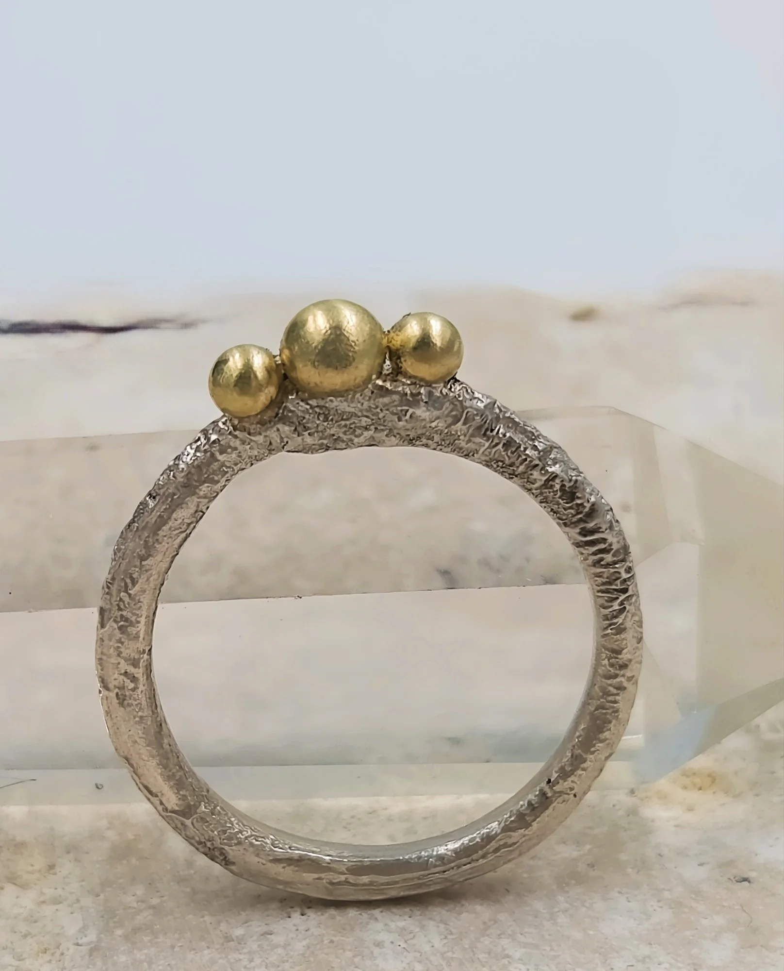 Silver Stacking Ring with Molten Gold Granules