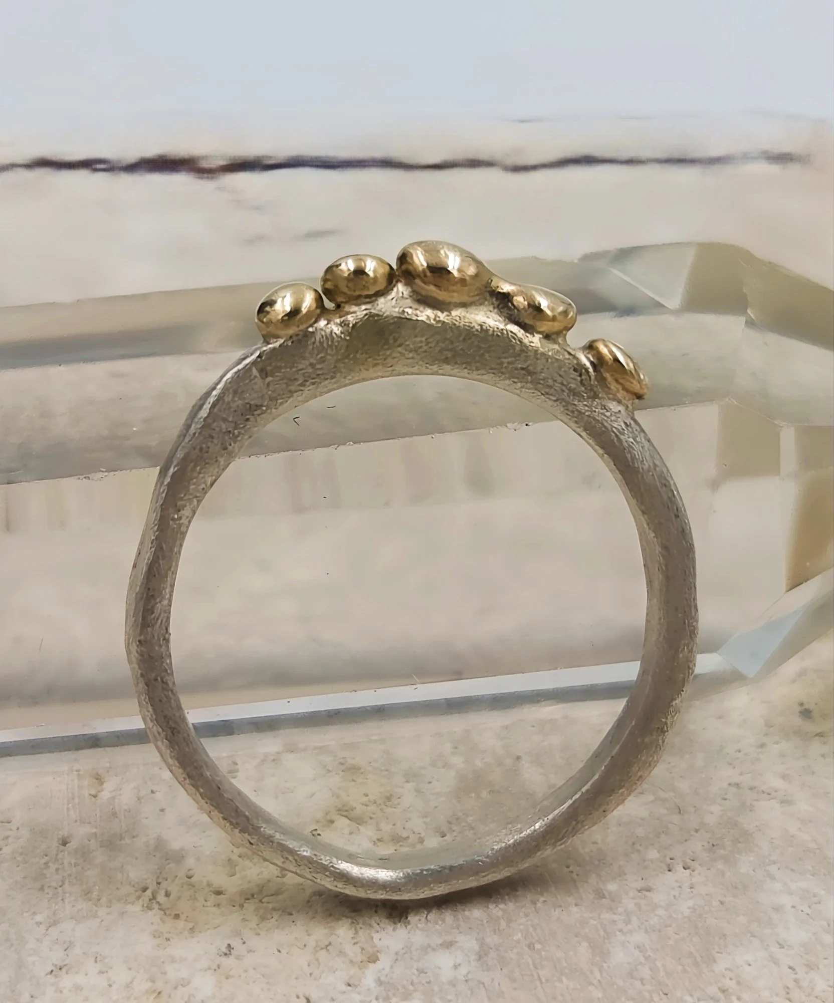 Molten Silver Pinky Ring with 9ct Gold Granules