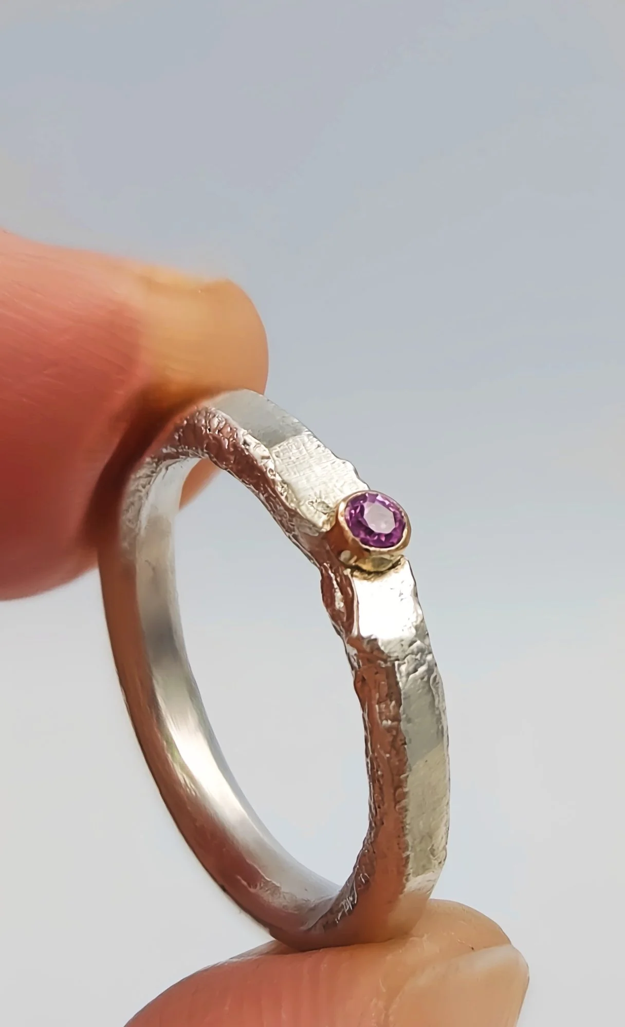 Molten Silver Pink Sapphire Ring - Size H