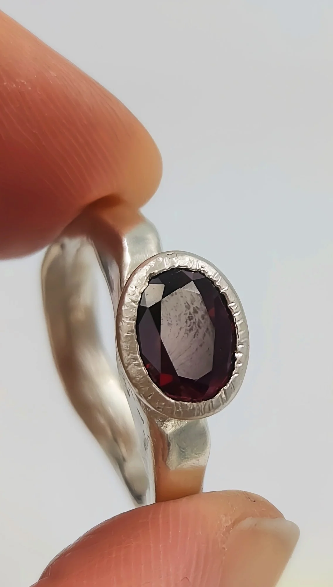 Handcrafted Oval Garnet Sterling Silver  - Size L1/2
