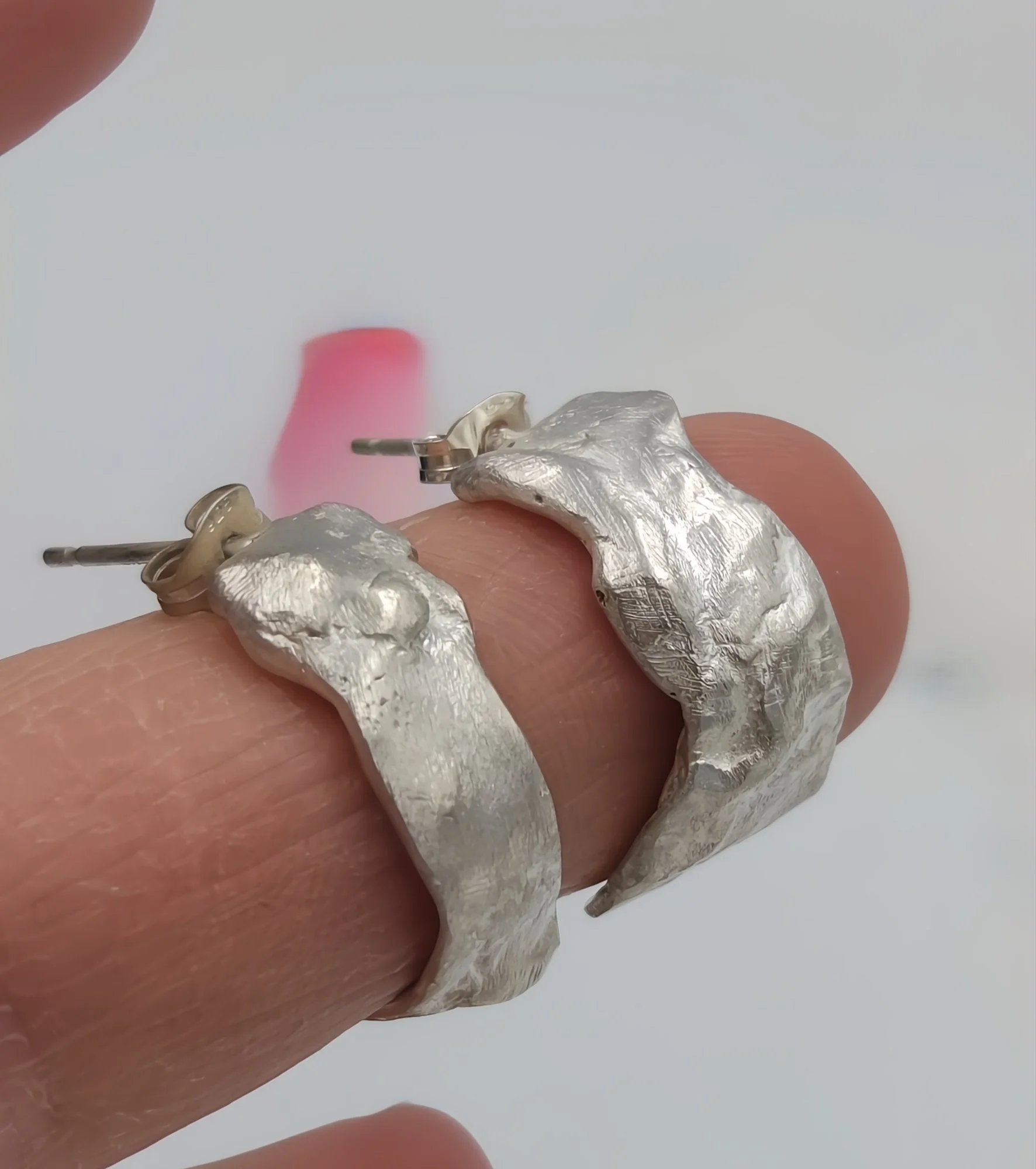 One of a Kind Sterling Silver Organic Stud Earrings – Handmade Molten Texture Statement Studs