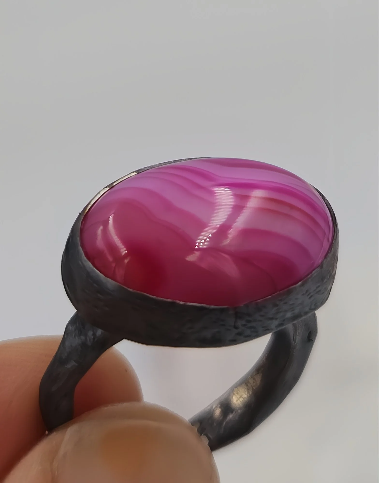 Vibrant Pink Agate Statement Ring