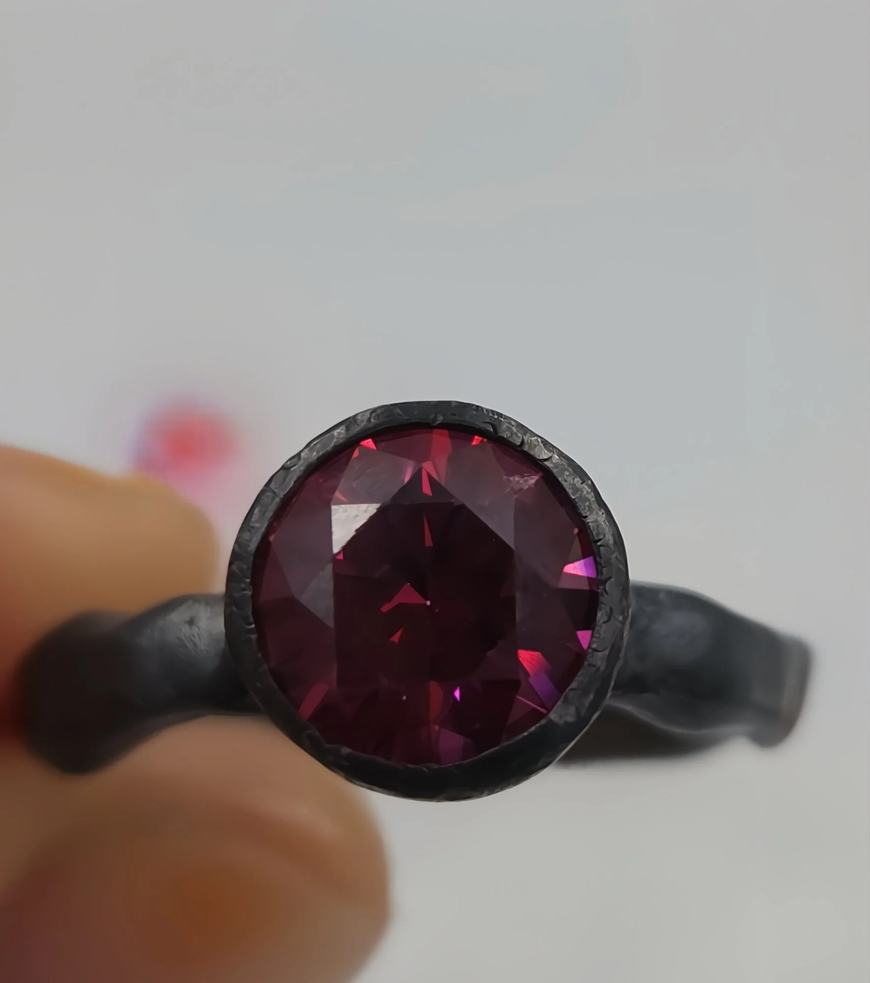 Rosy Radiance Forged Silver Ring
