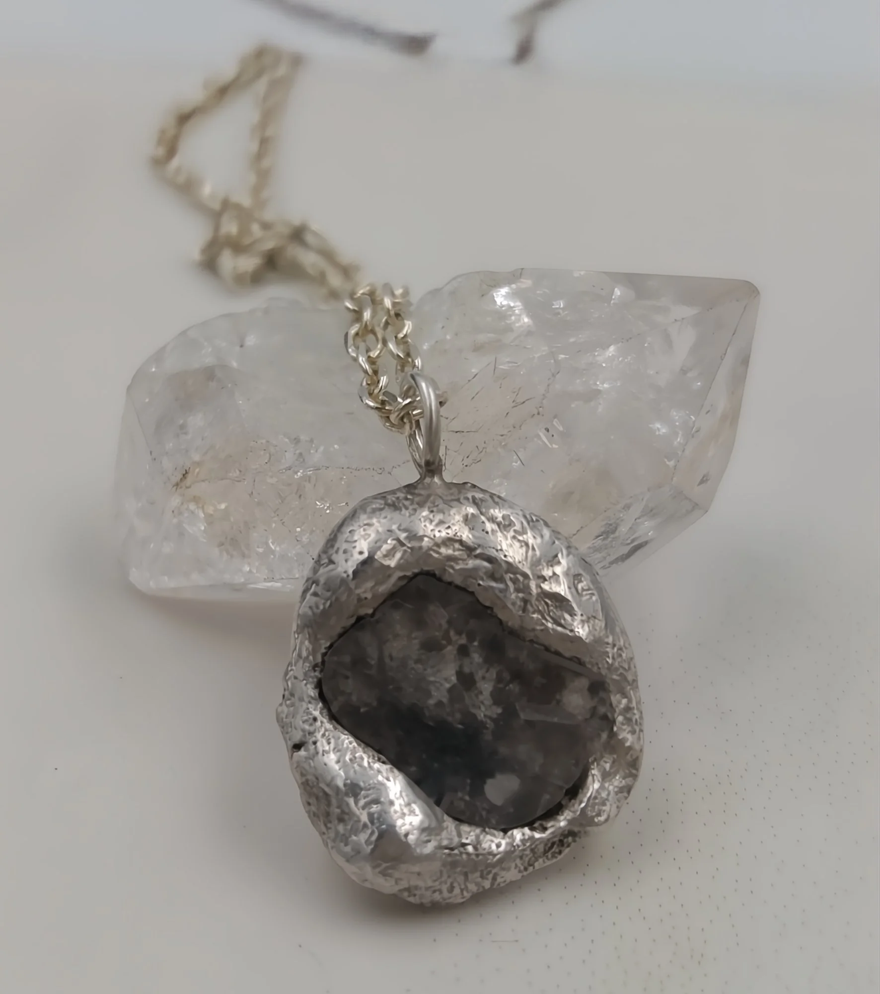 Sterling Silver Molten Diamond Slice Pendant | Raw Diamond Necklace