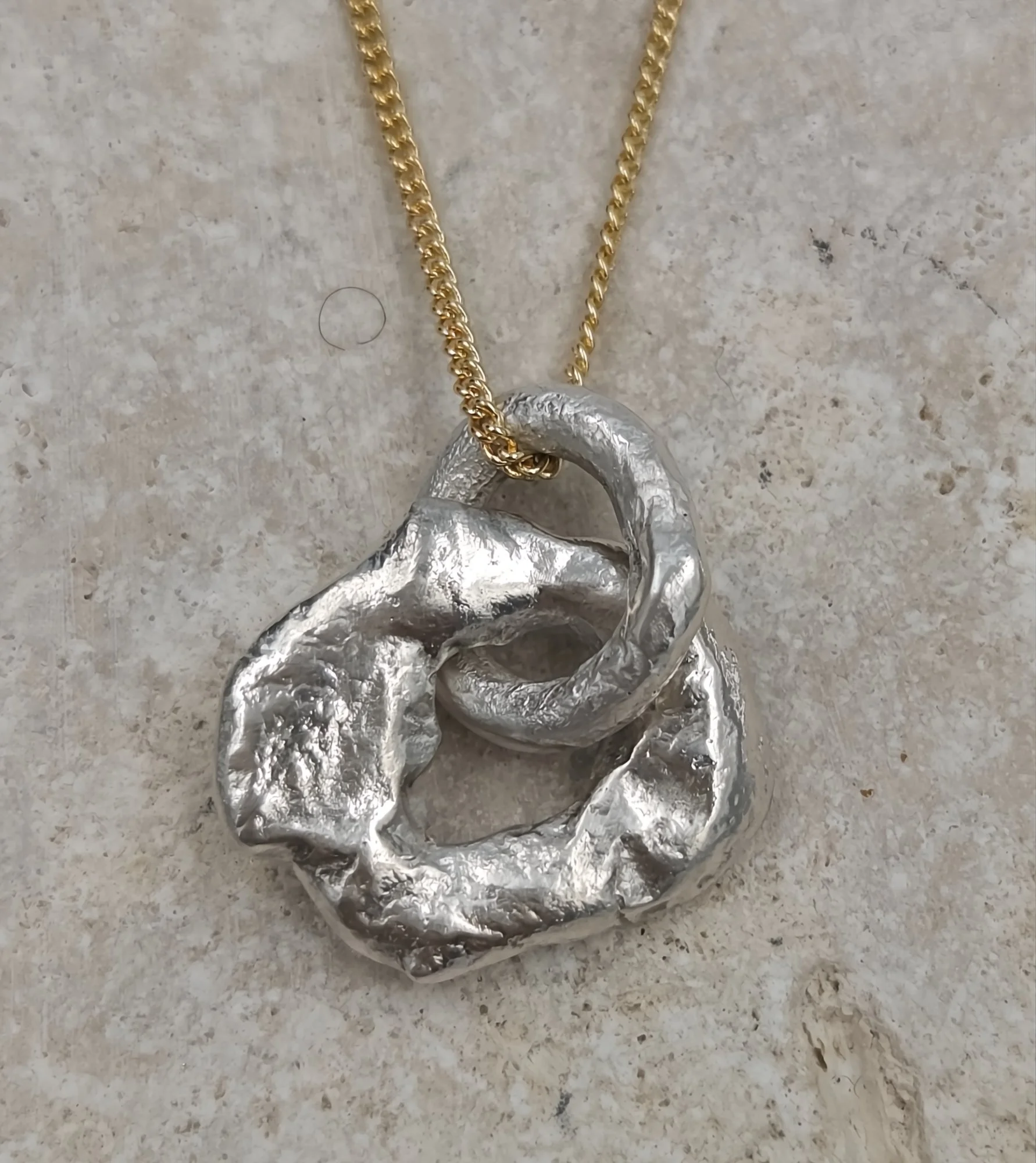 Molten Sterling Silver Pendant Necklace | Gold Plated Chain, Handmade