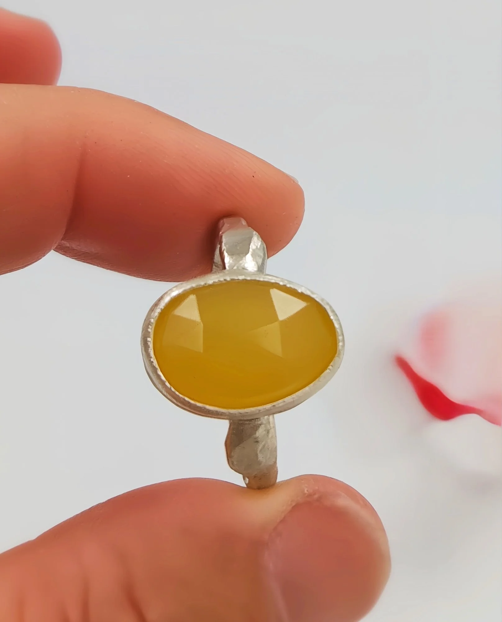 Molten Silver Ring with Yellow Opal Slice