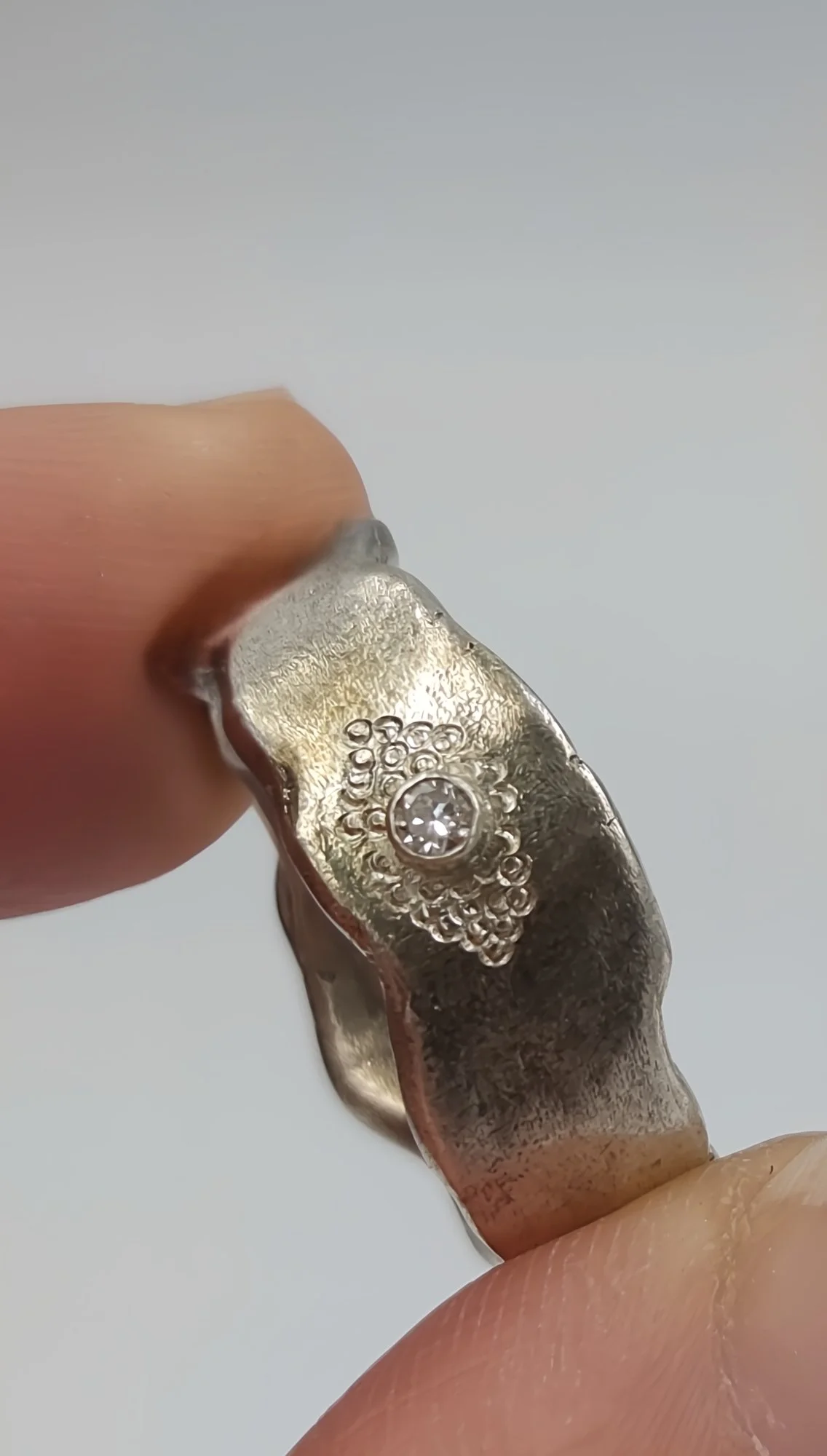 Hand-Forged Sterling Silver Ring with Lab-Grown Diamond