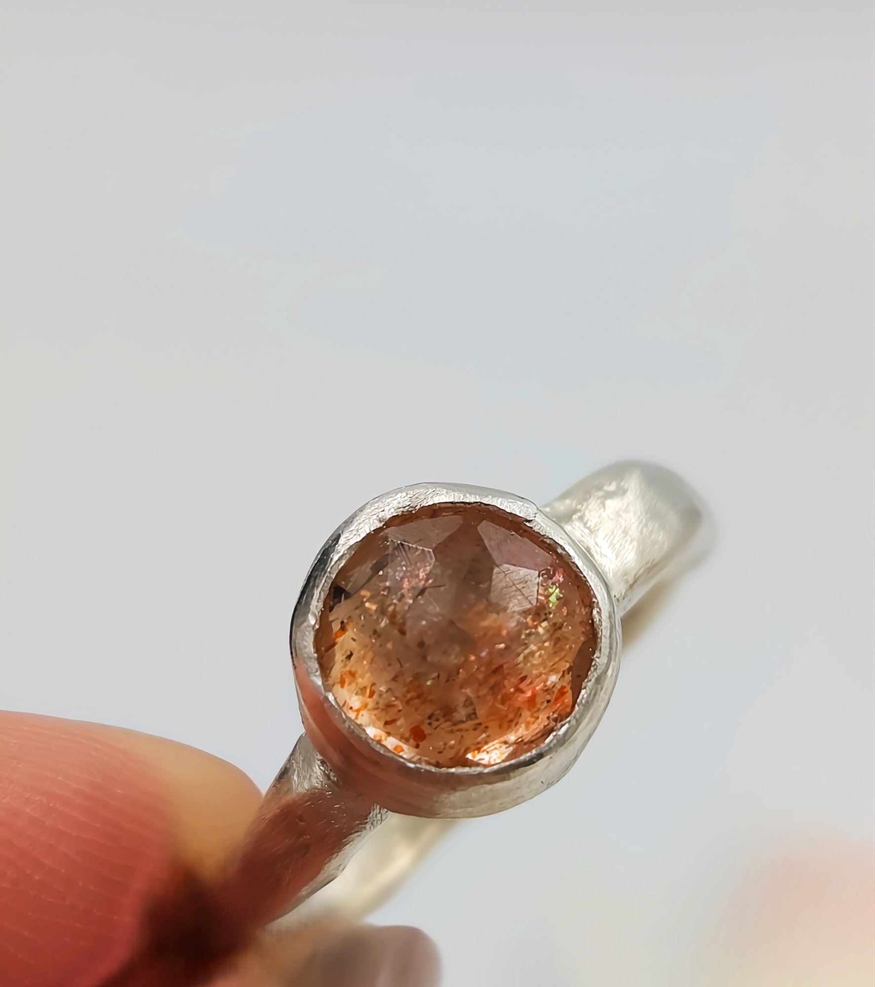 Rose Cut Sunstone Ring in Molten Textured Sterling Silver