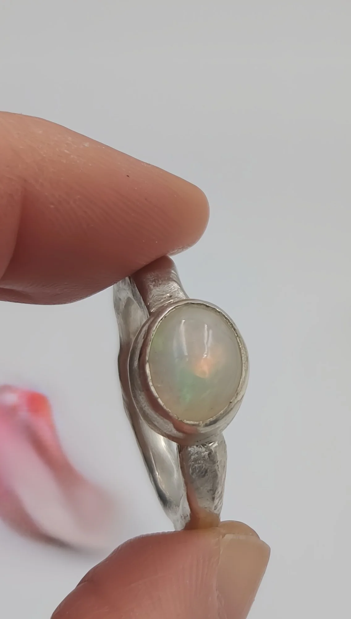 Handmade Silver Ring with White Ethiopian Opal