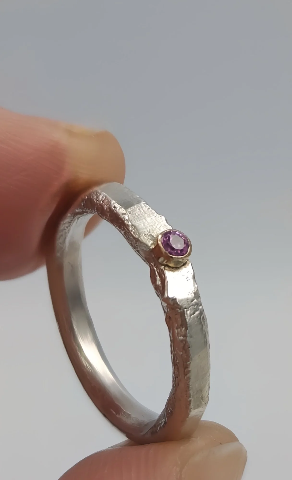 Molten Silver Pink Sapphire Ring - Size H