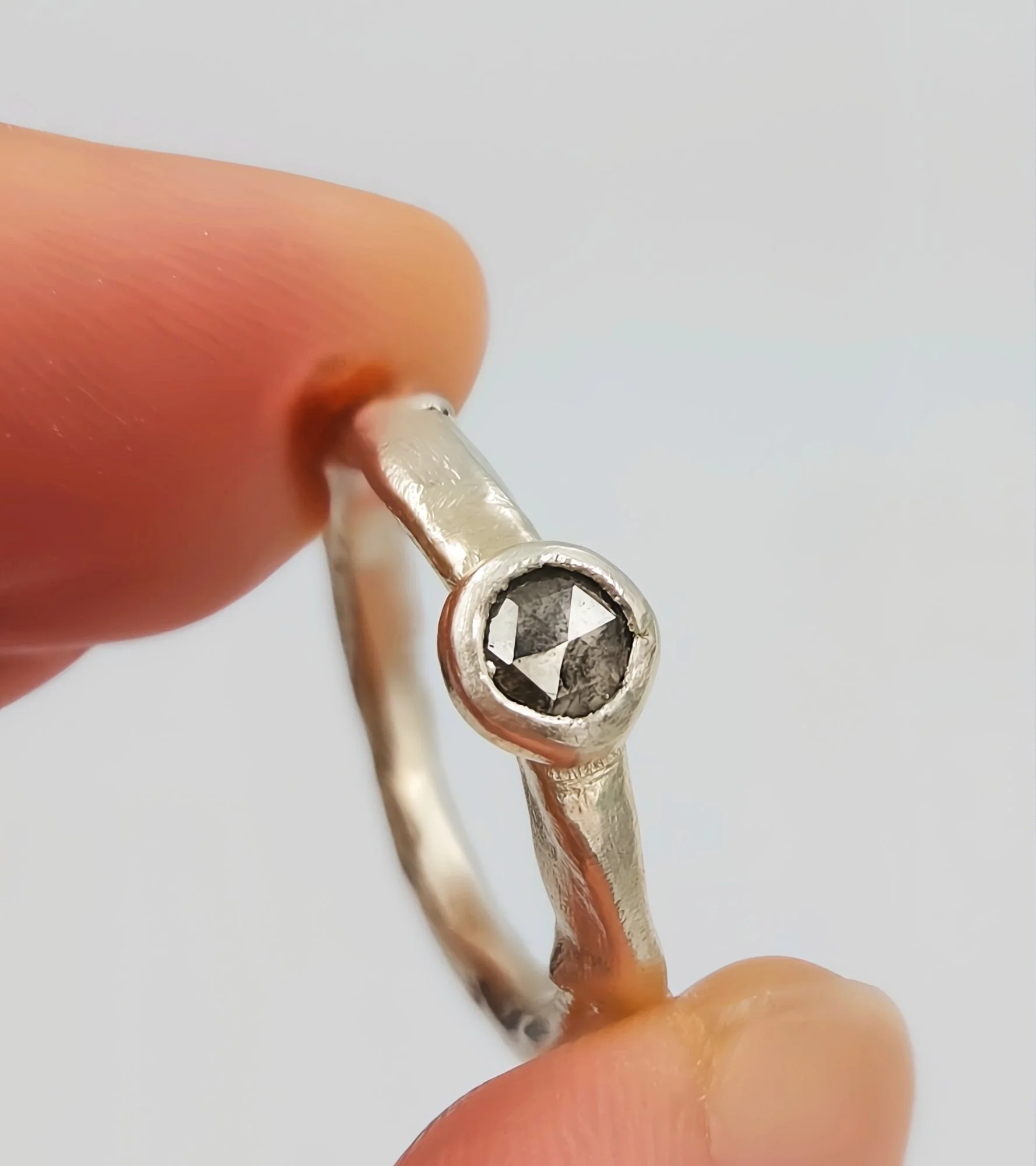 One-of-a-Kind Rose Cut Salt and Pepper Diamond Ring - Size K