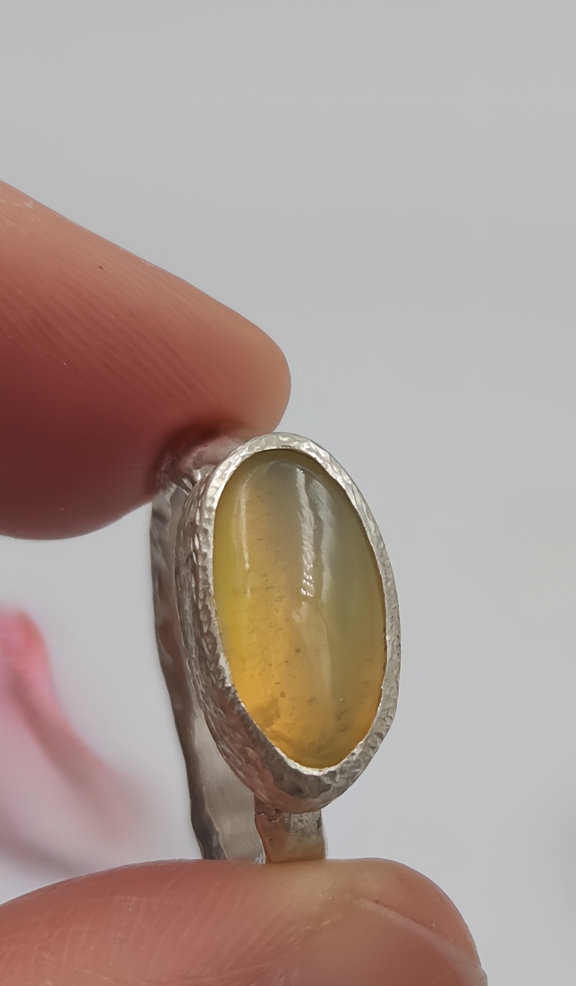 Handmade Molten Silver Ring with Ethiopian Opal Cabochon