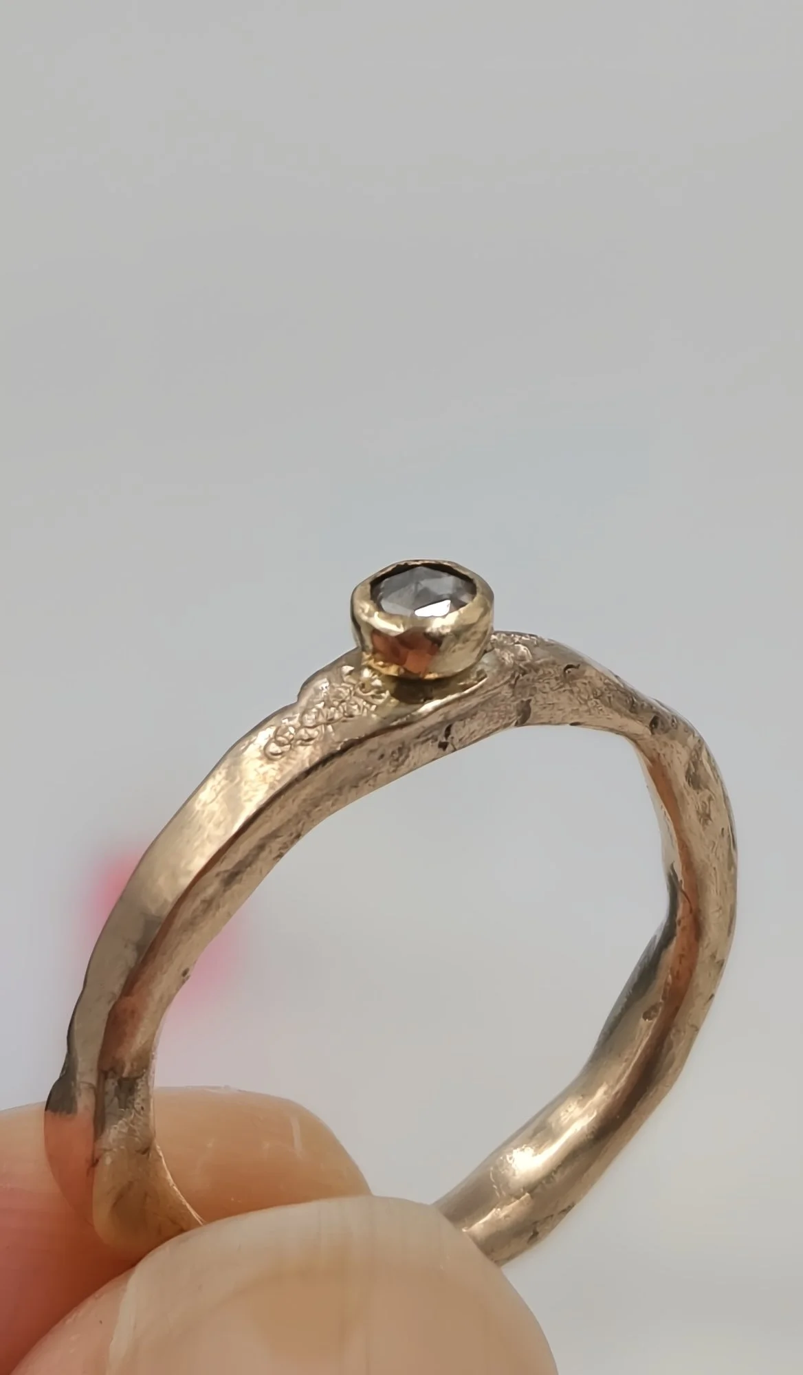 Organic Molten 9ct Gold Ring with Rose Cut Grey Diamond