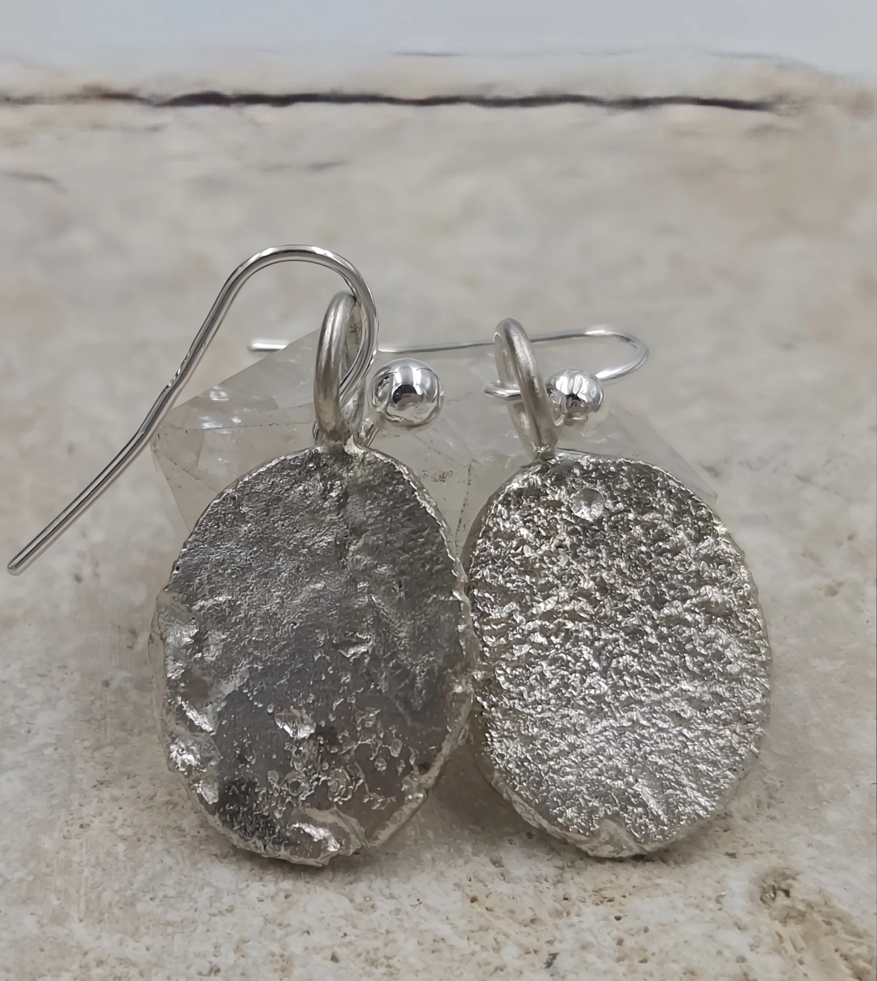 Hand Forged Sterling Silver Dangle Earrings – Molten Texture, Artisan Jewellery