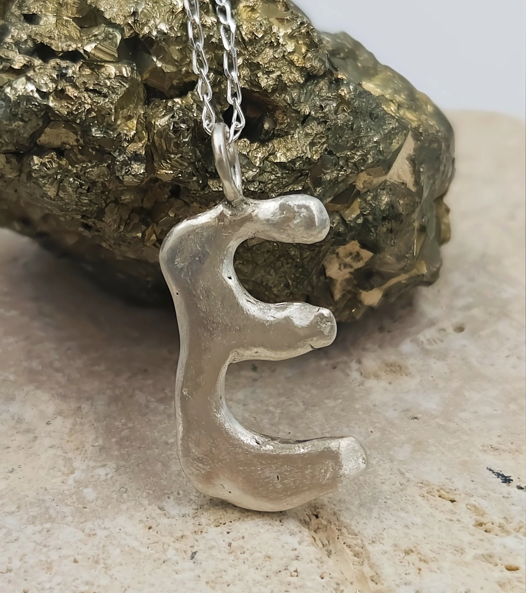 Molten Sterling Silver 'E' Pendant Necklace