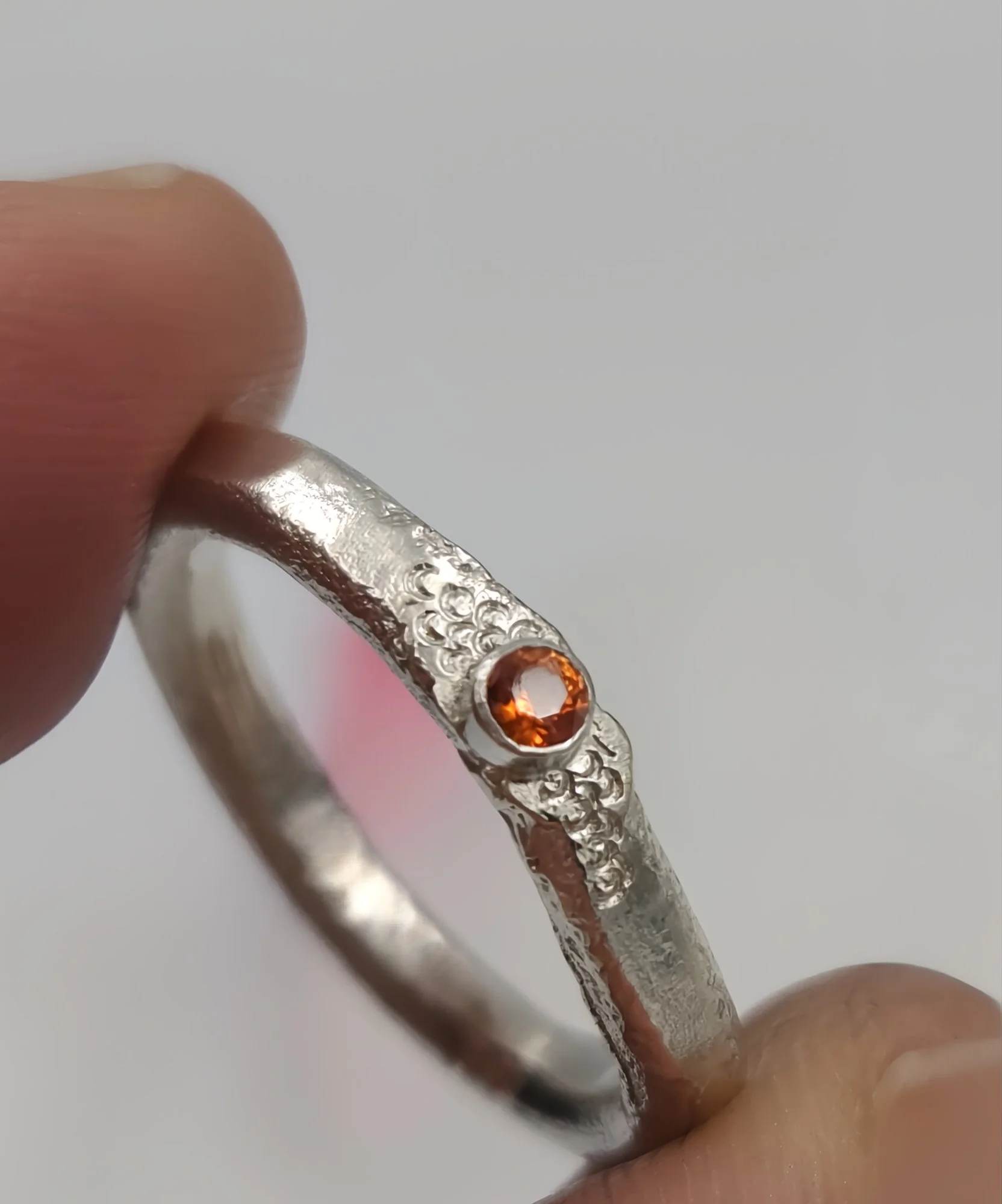 Handmade Sterling Silver Pinky Ring with Orange Sapphire – Size H