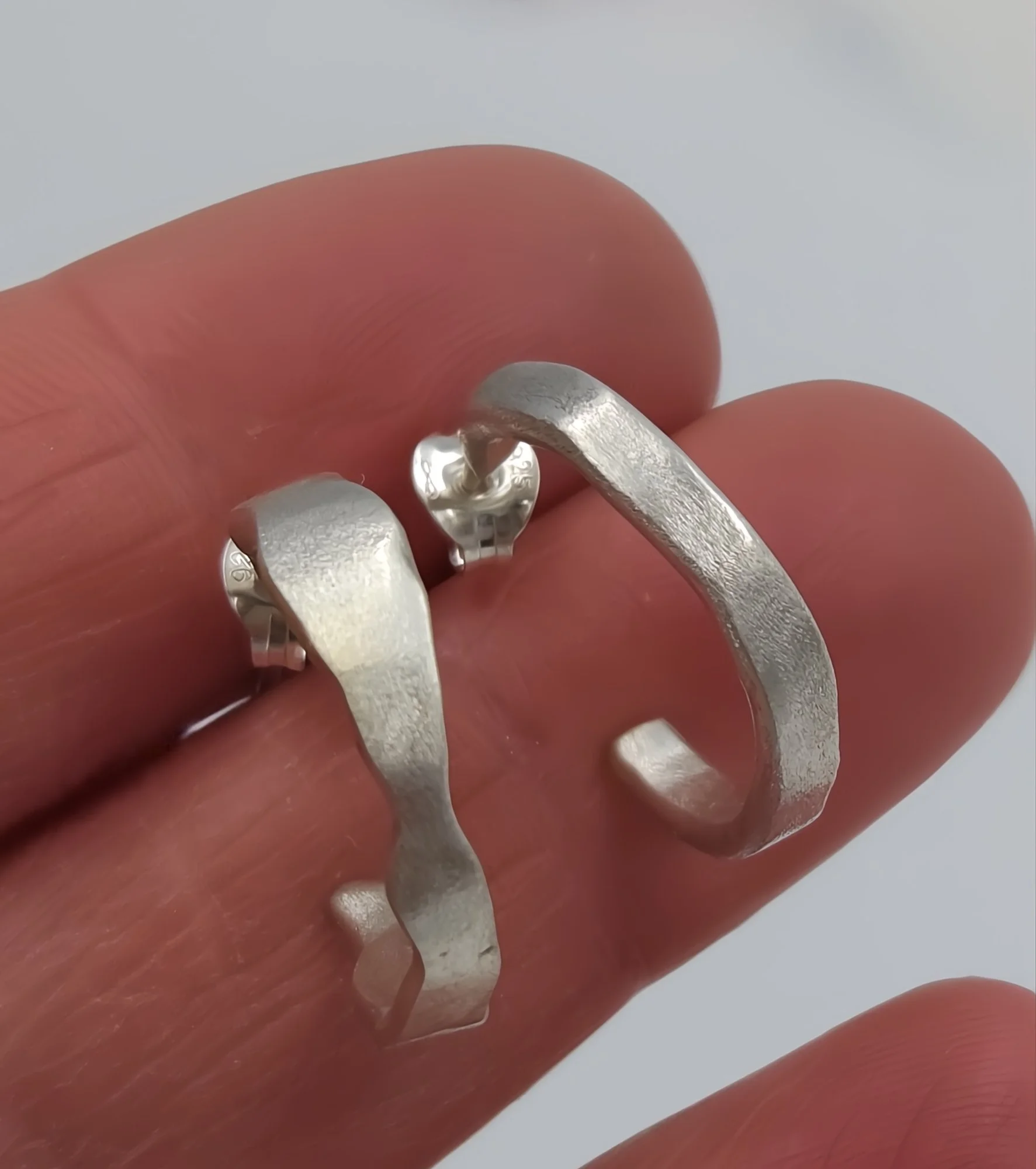 One of a Kind Sterling Silver Organic Stud Earrings – Handmade Sculptural Silver Hoops