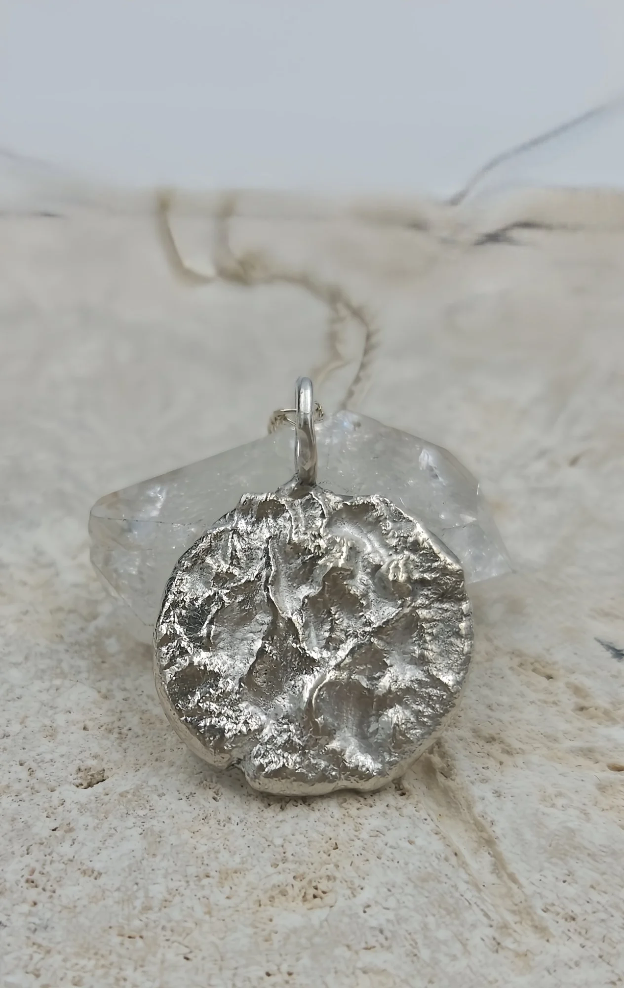 Handmade Reticulated Sterling Silver Pendant Necklace – Textured Round Design