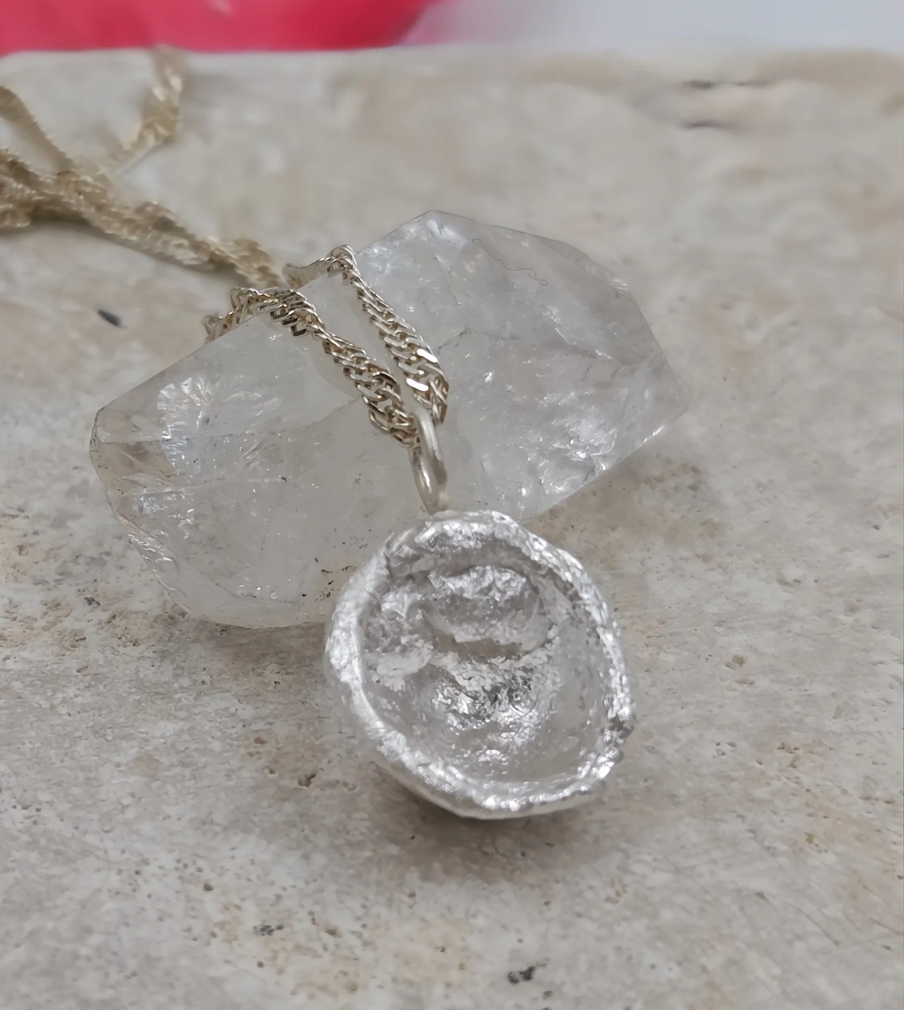 Molten Water-Cast Oyster Pendant | Hand-Forged Organic Silver Charm | Sterling Silver Chain Necklace