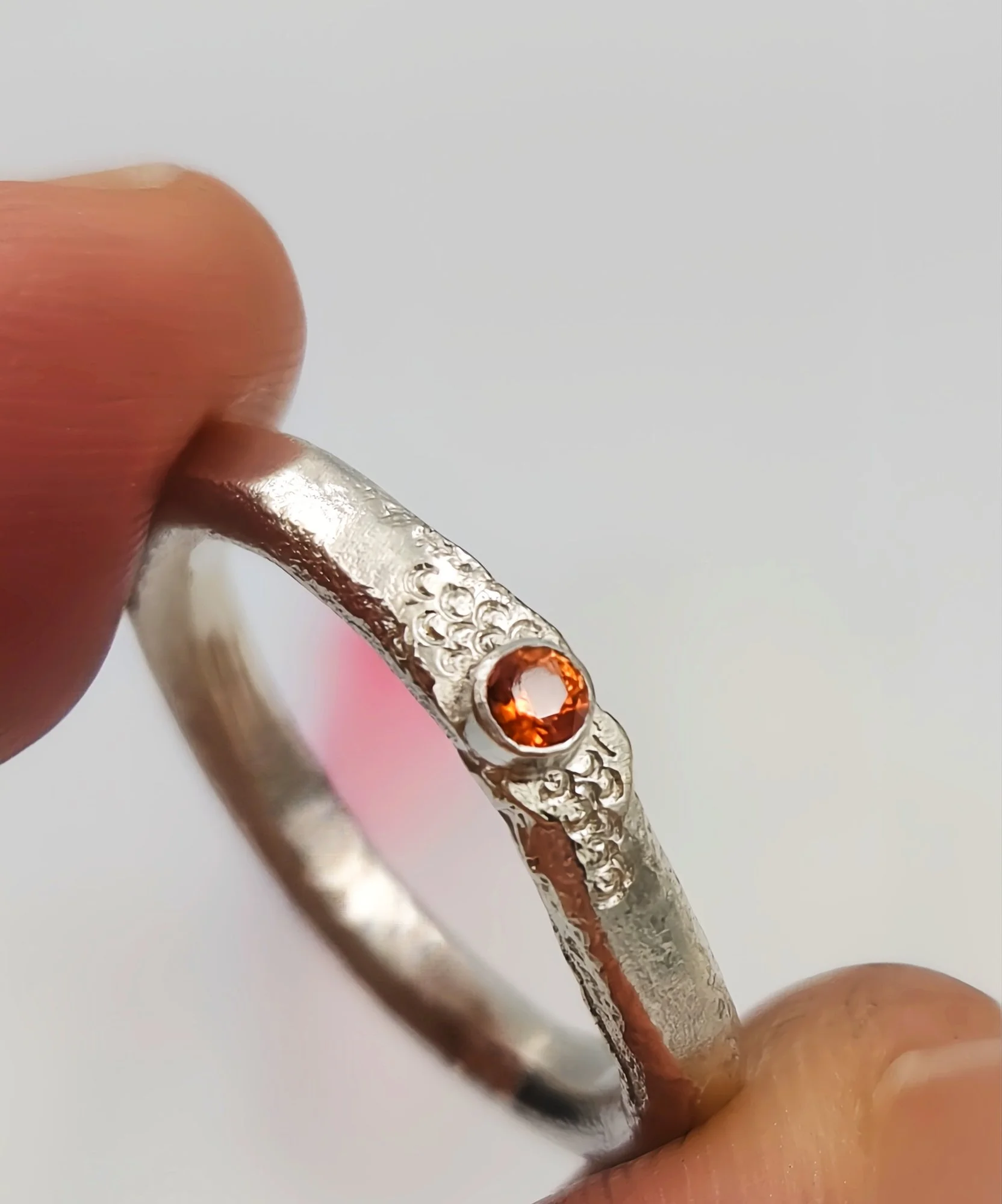 Handmade Sterling Silver Pinky Ring with Orange Sapphire – Size H