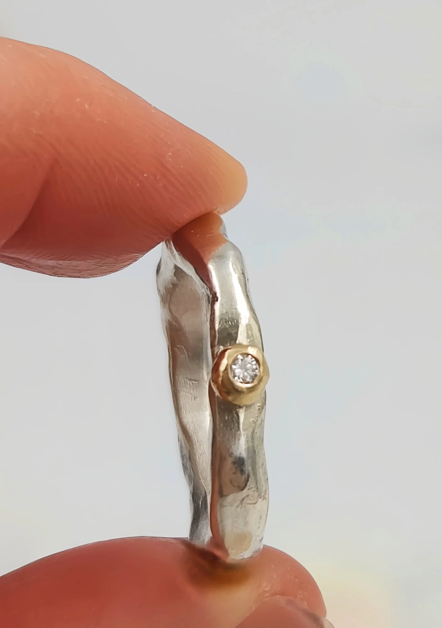 Luminous Sterling Silver & Gold Diamond Ring - Size O