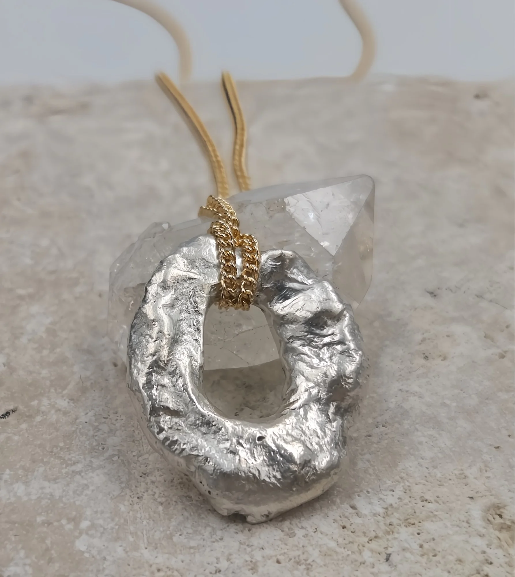 Molten Sterling Silver Circle Pendant | Gold Plated Chain Necklace