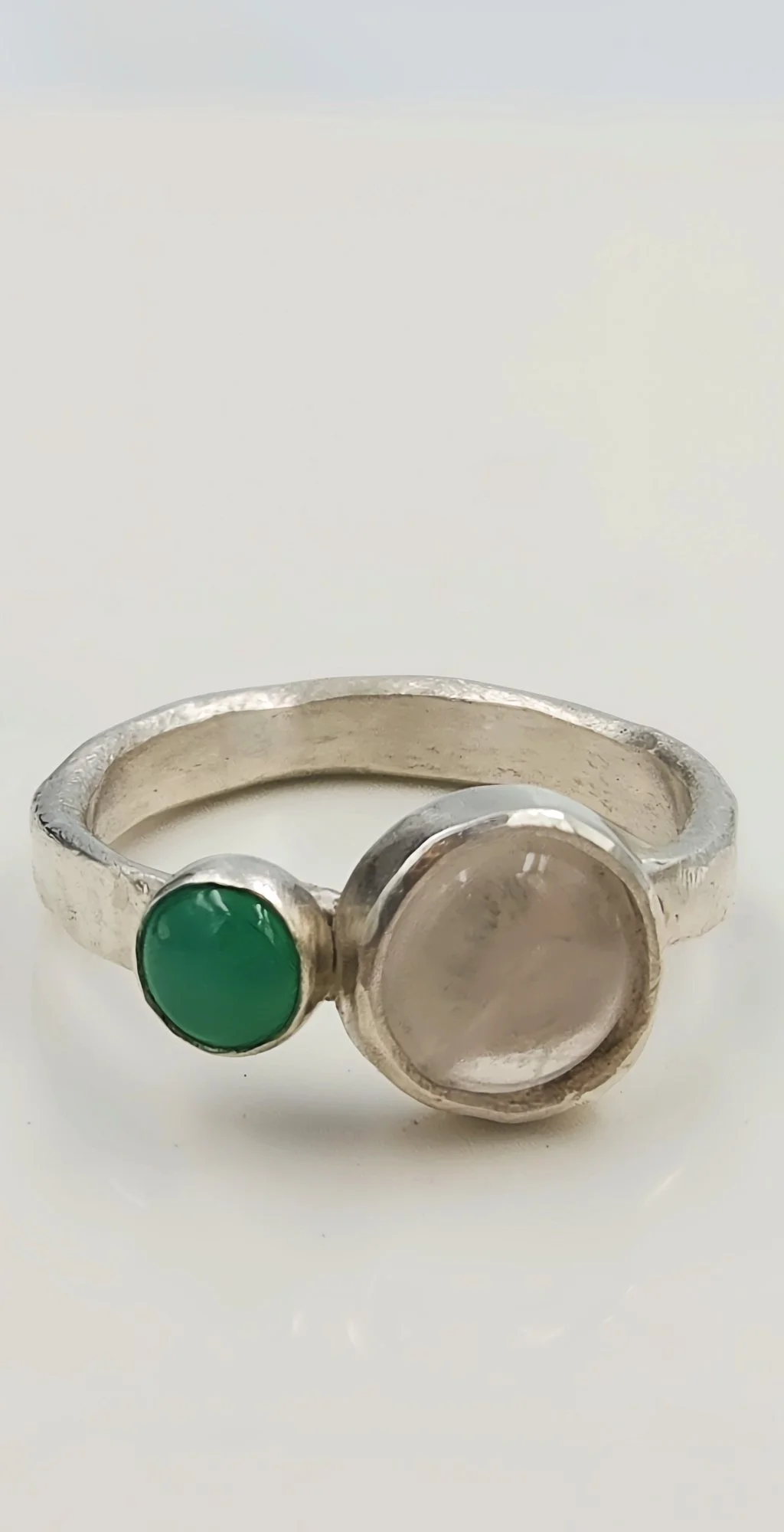 Rose quartz and Chrysoprase Double Stone Silver Ring