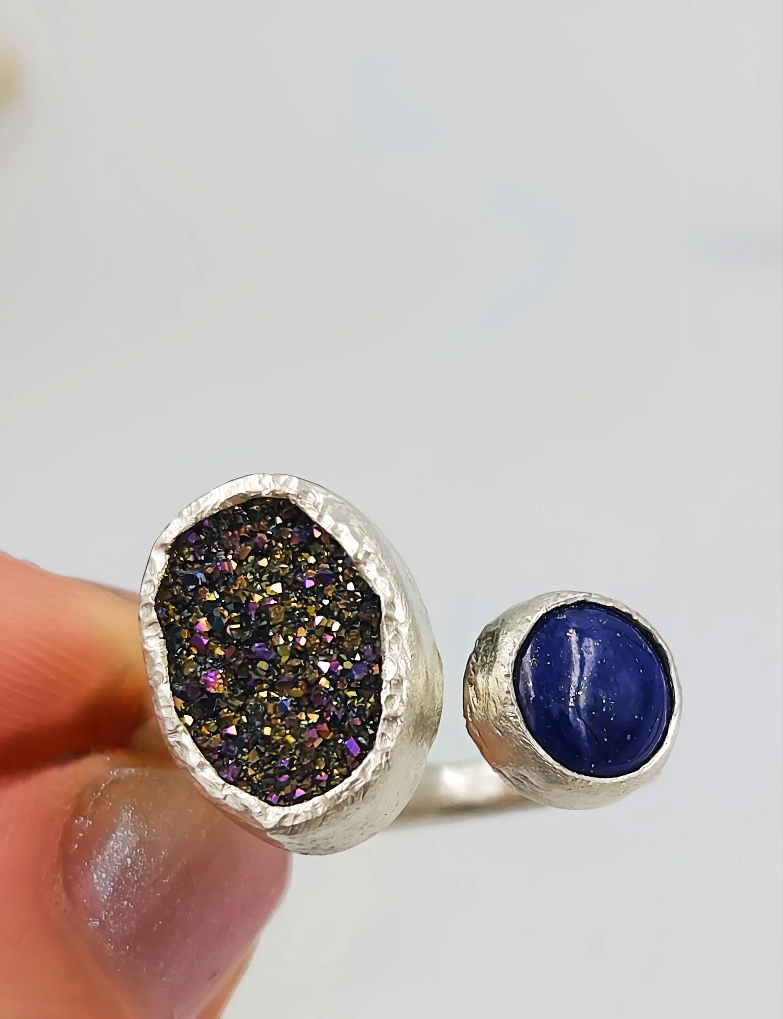 Rainbow and Lapis Toi et Moi Ring - Size P