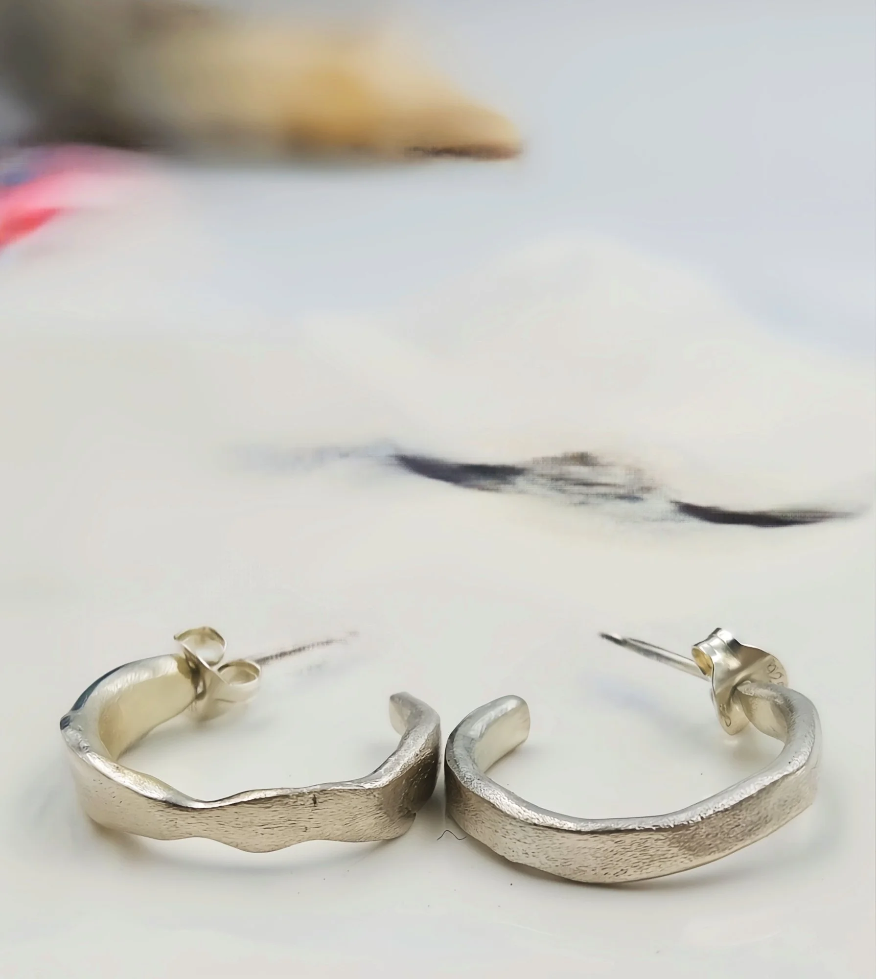 One of a Kind Sterling Silver Organic Stud Earrings – Handmade Sculptural Silver Hoops